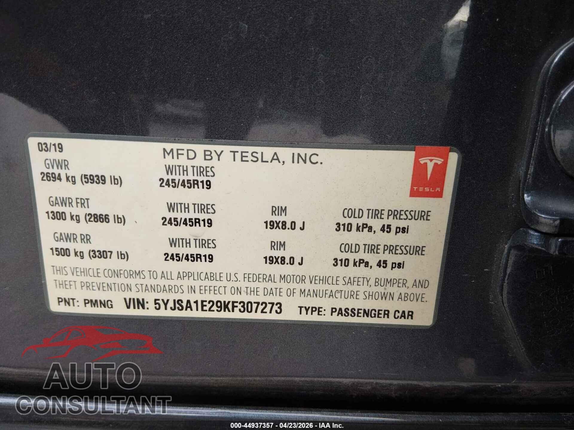 TESLA MODEL S 2019 - 5YJSA1E29KF307273