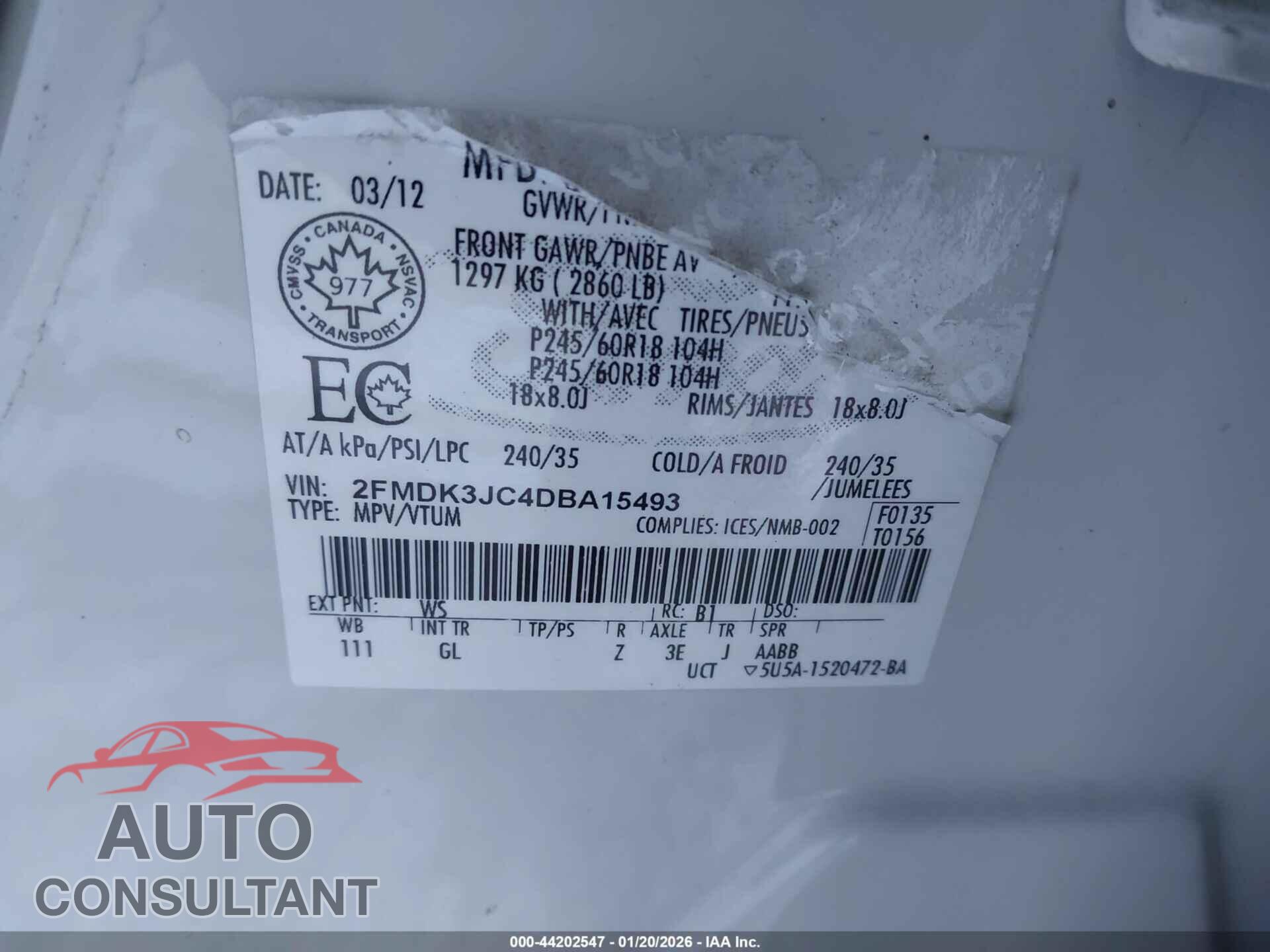 FORD EDGE 2013 - 2FMDK3JC4DBA15493