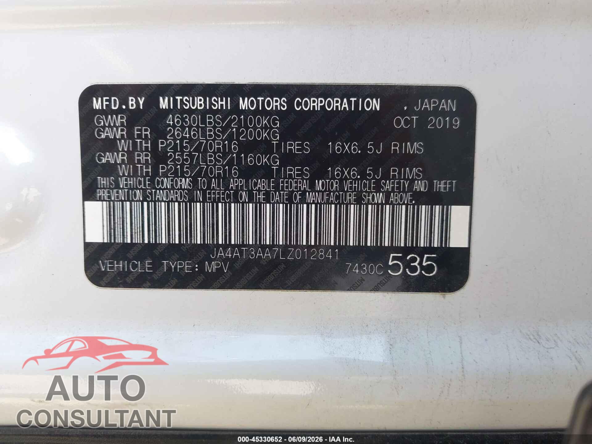 MITSUBISHI ECLIPSE CROSS 2020 - JA4AT3AA7LZ012841