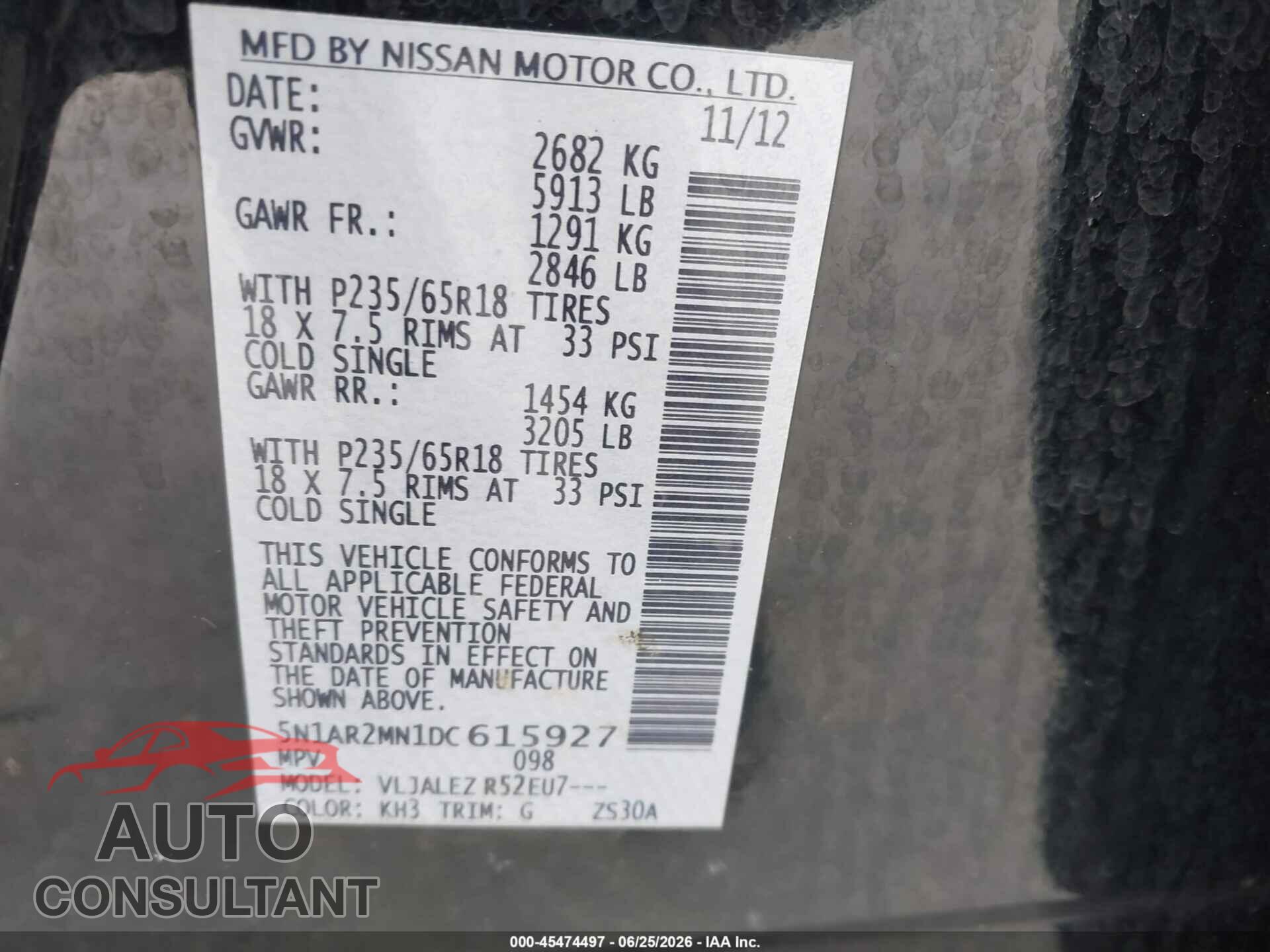NISSAN PATHFINDER 2013 - 5N1AR2MN1DC615927