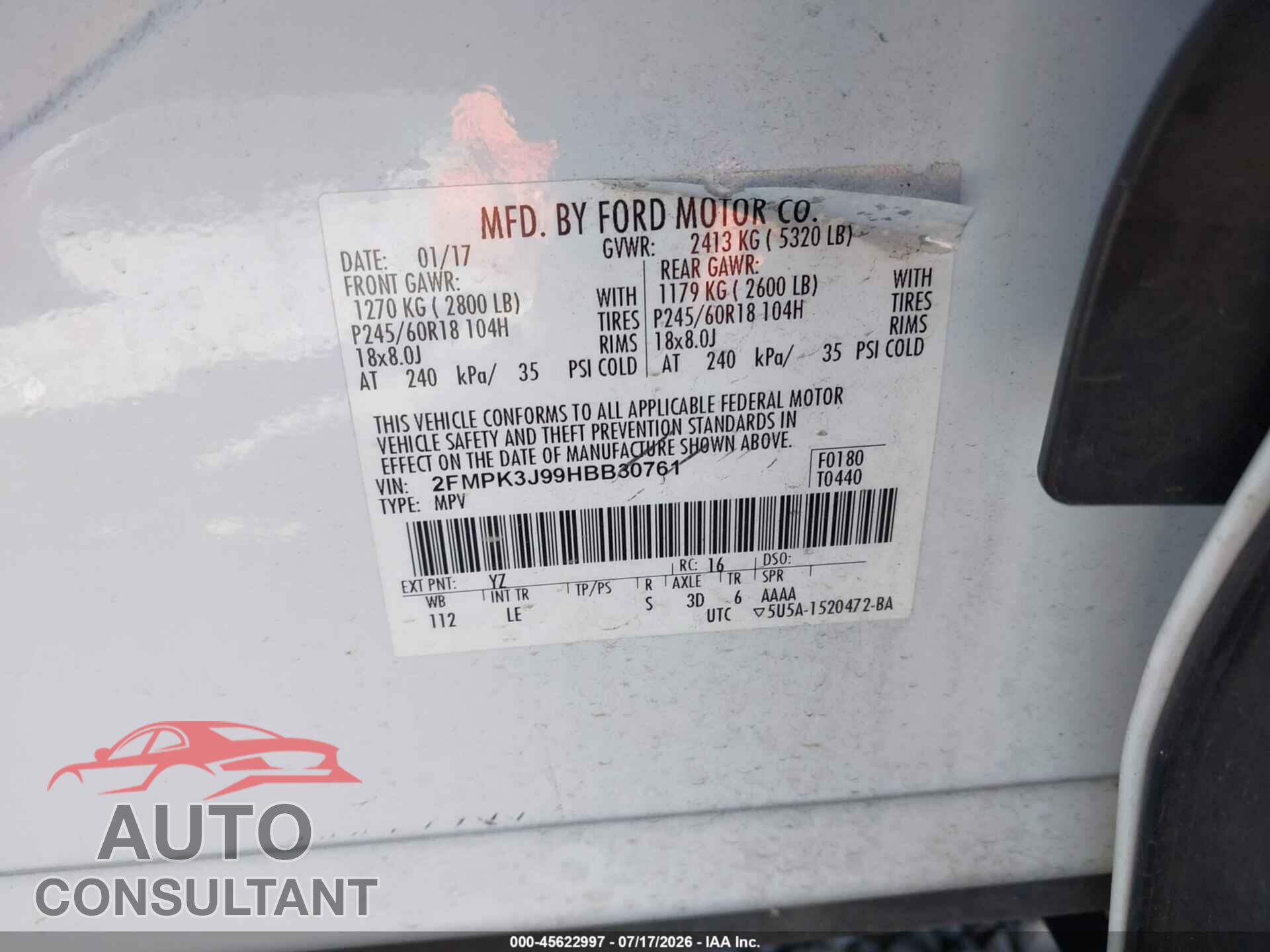 FORD EDGE 2017 - 2FMPK3J99HBB30761