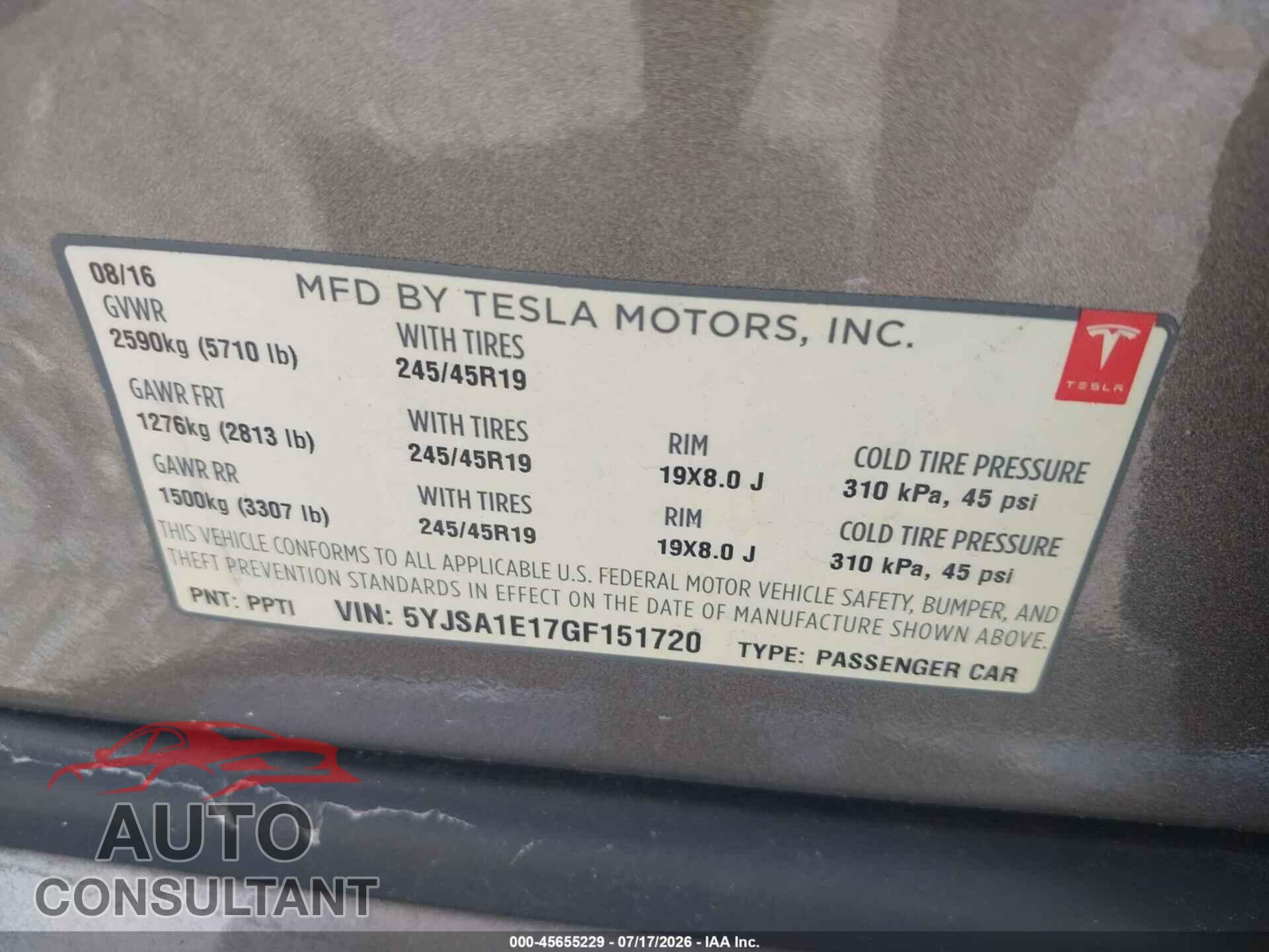 TESLA MODEL S 2016 - 5YJSA1E17GF151720