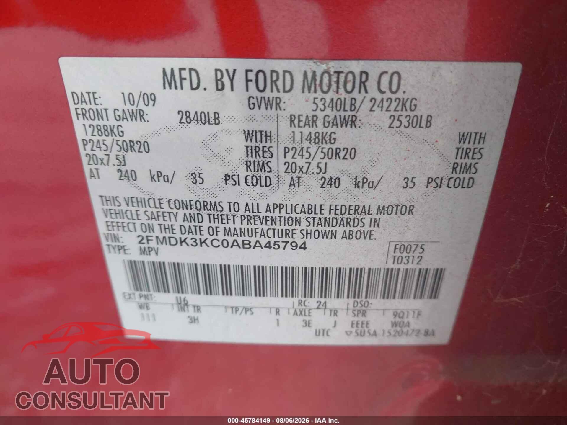 FORD EDGE 2010 - 2FMDK3KC0ABA45794
