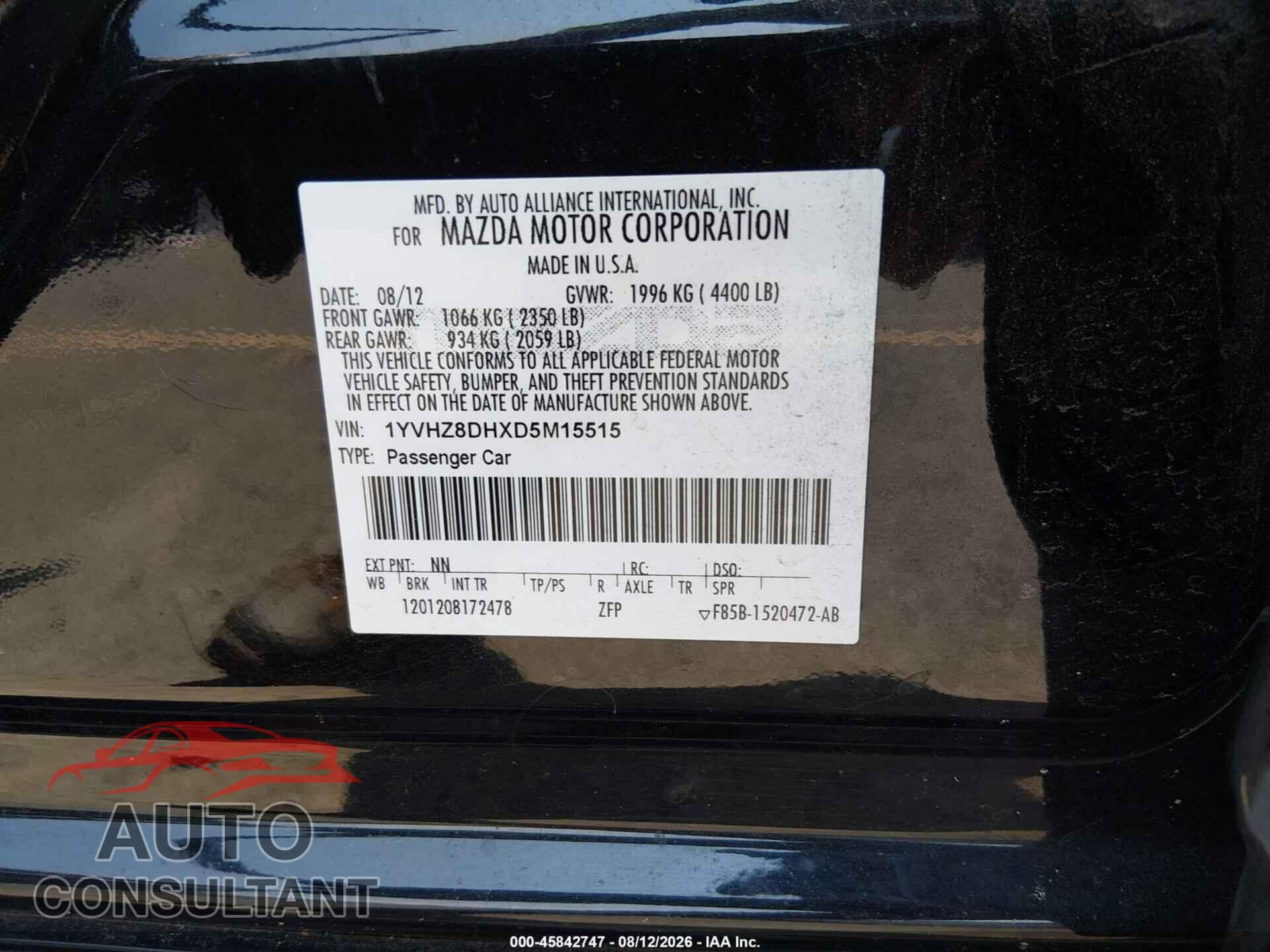 MAZDA MAZDA6 2013 - 1YVHZ8DHXD5M15515