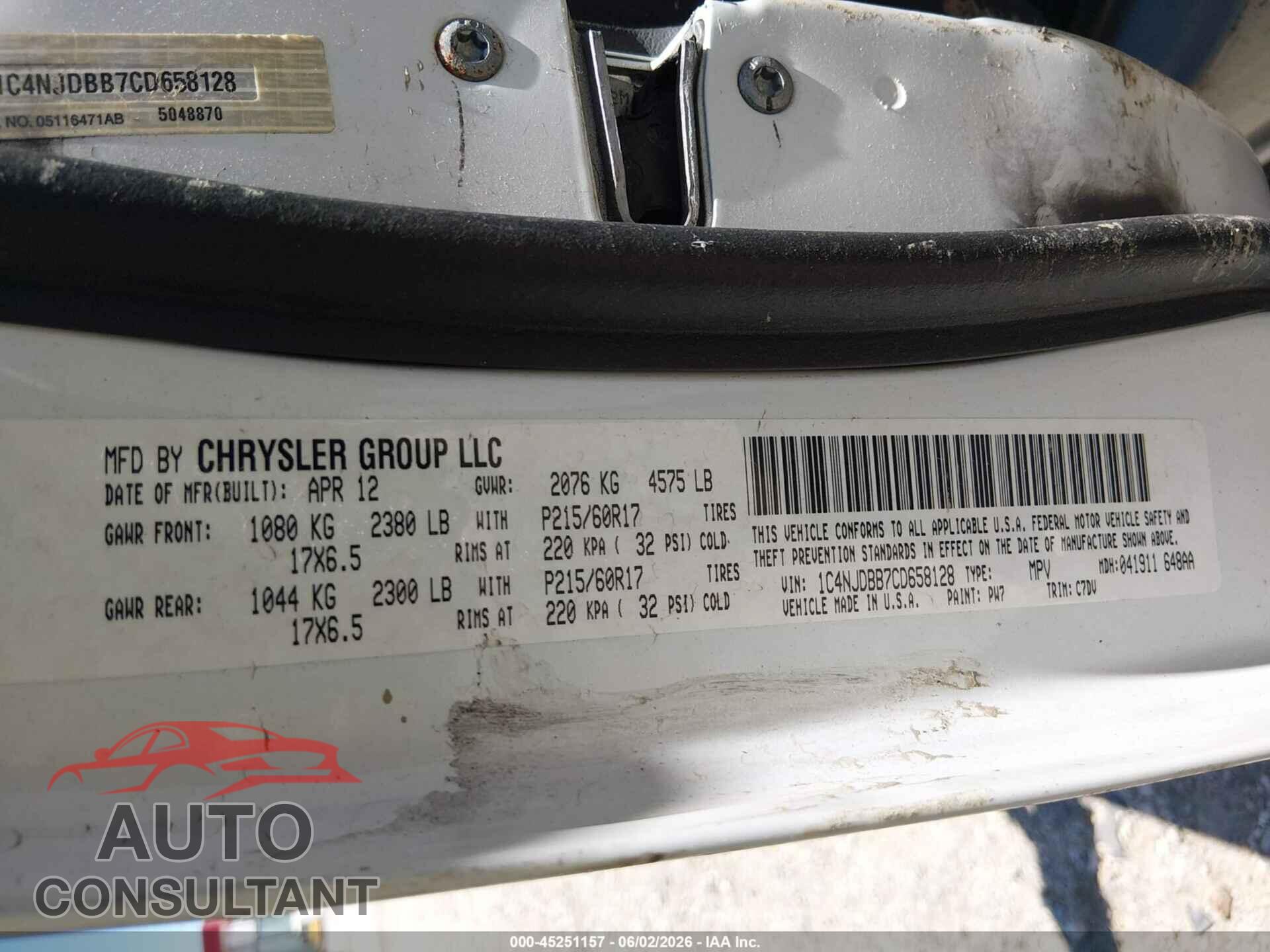 JEEP COMPASS 2012 - 1C4NJDBB7CD658128