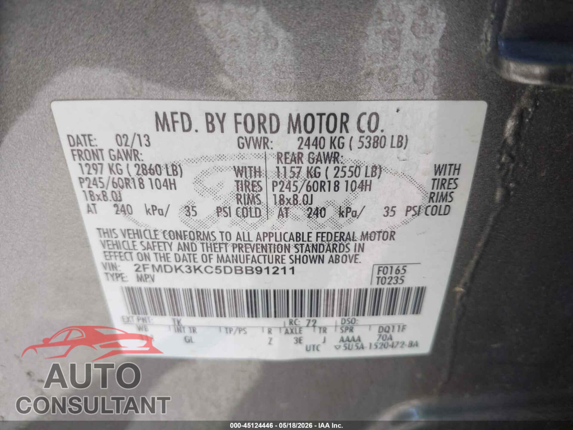FORD EDGE 2013 - 2FMDK3KC5DBB91211