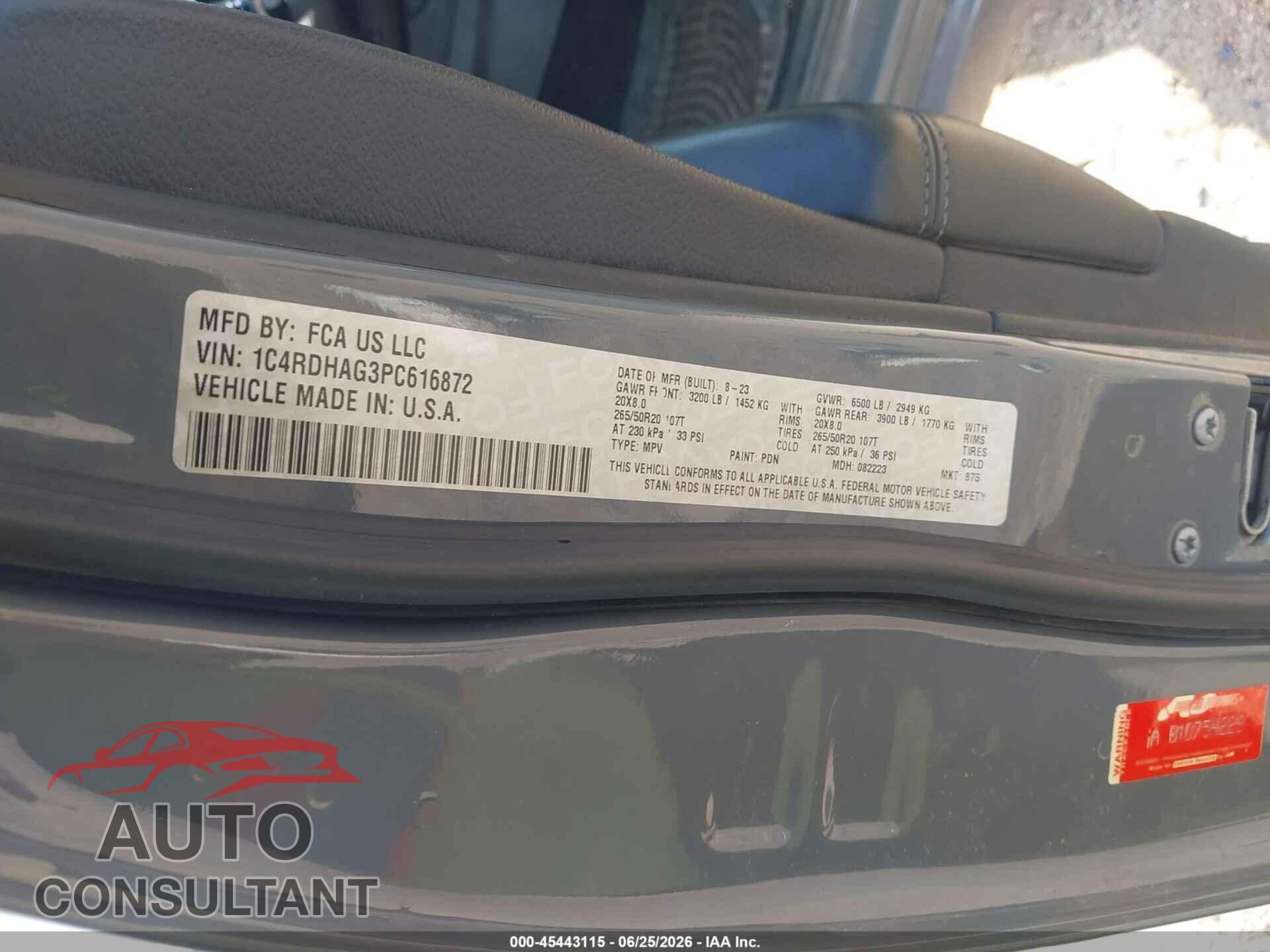 DODGE DURANGO 2023 - 1C4RDHAG3PC616872