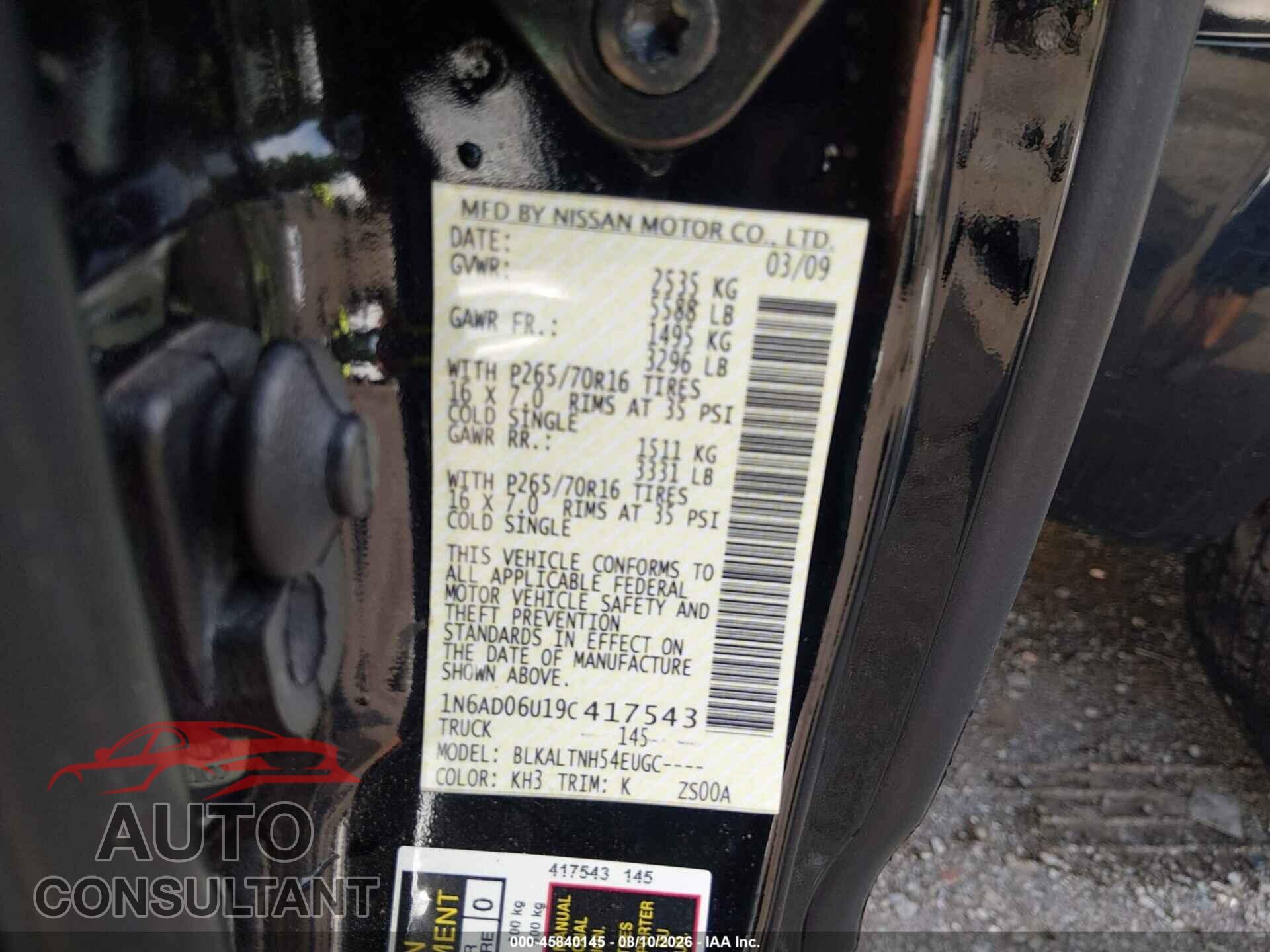 NISSAN FRONTIER 2009 - 1N6AD06U19C417543
