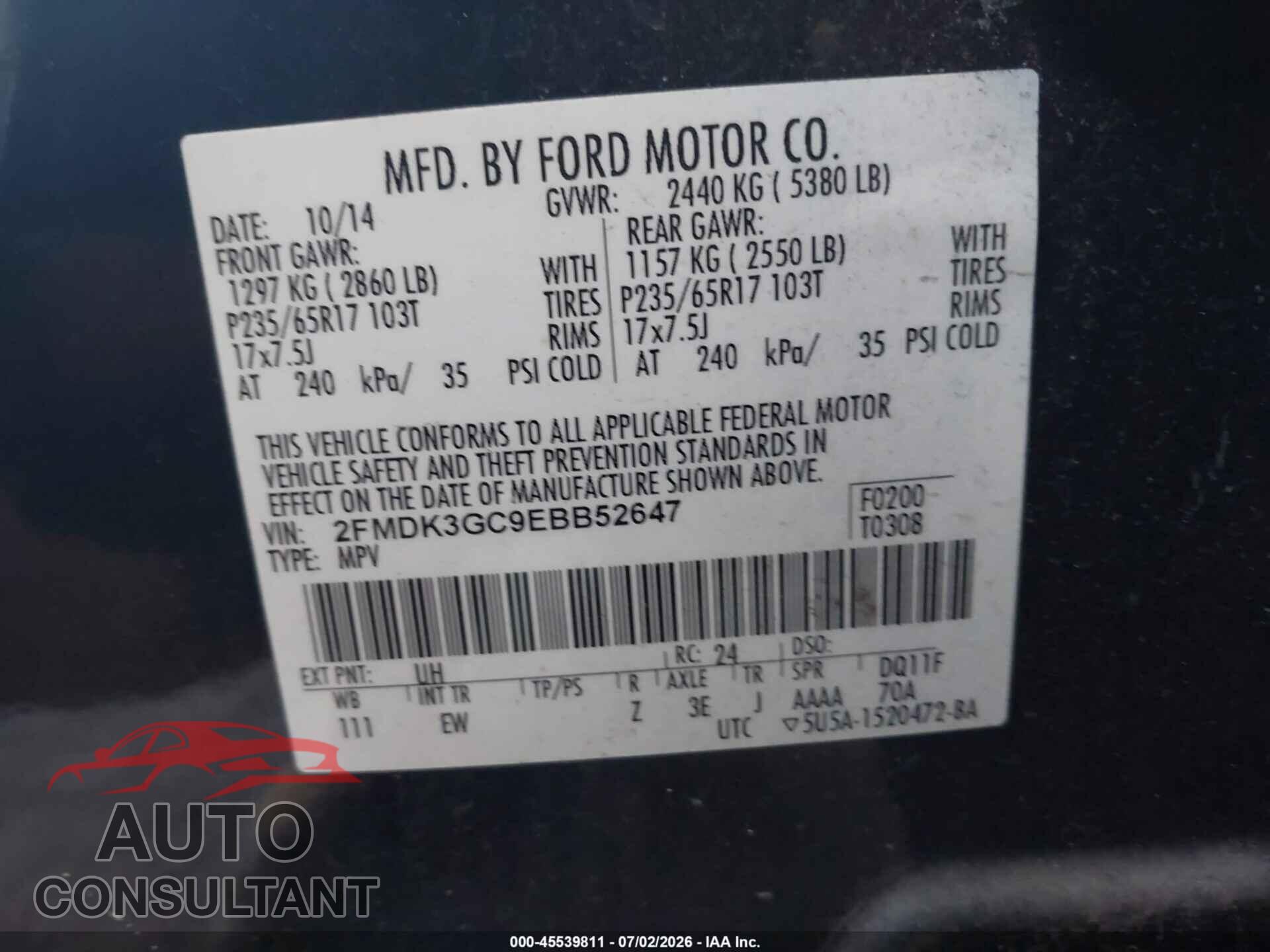 FORD EDGE 2014 - 2FMDK3GC9EBB52647