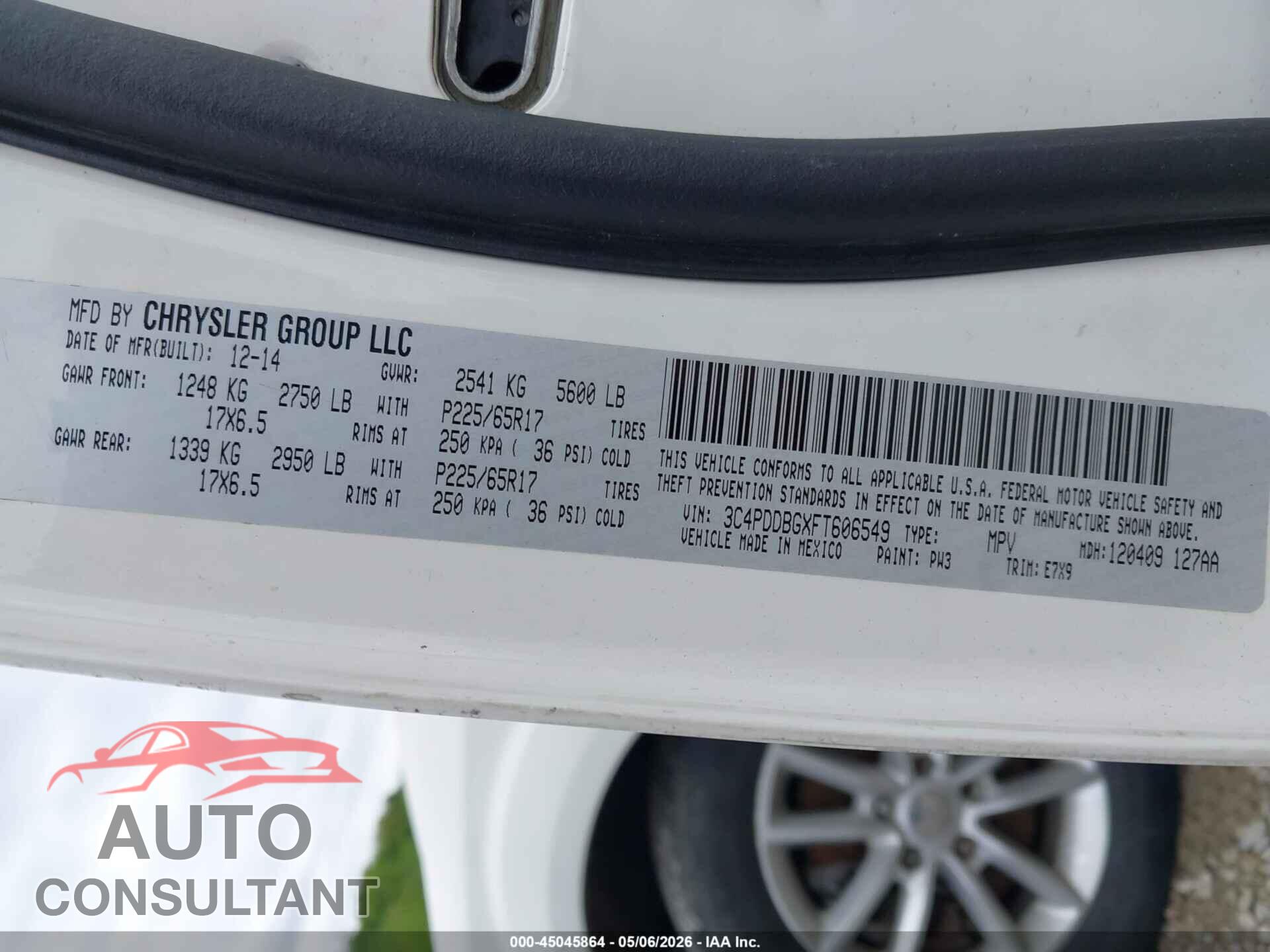 DODGE JOURNEY 2015 - 3C4PDDBGXFT606549