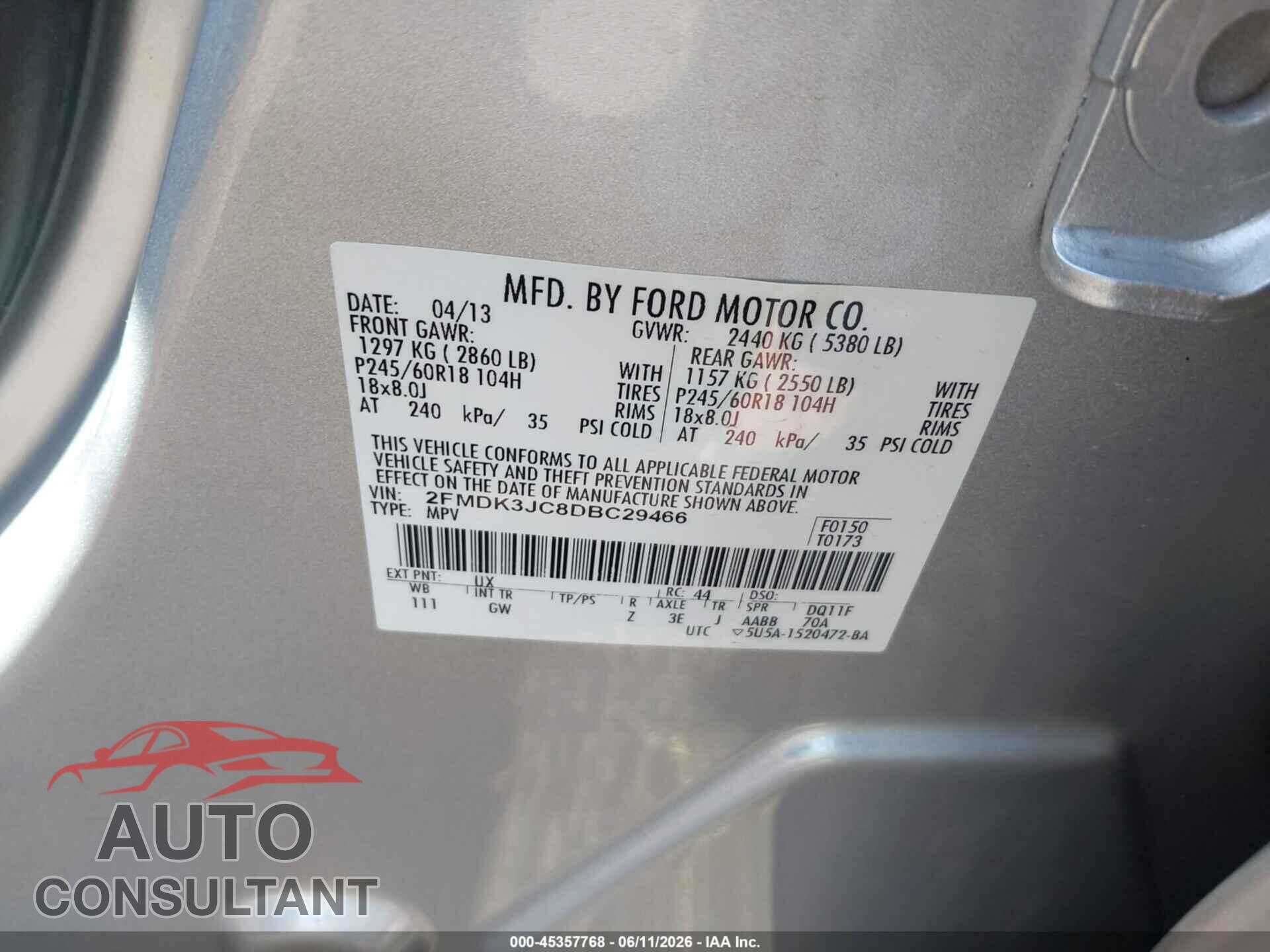 FORD EDGE 2013 - 2FMDK3JC8DBC29466
