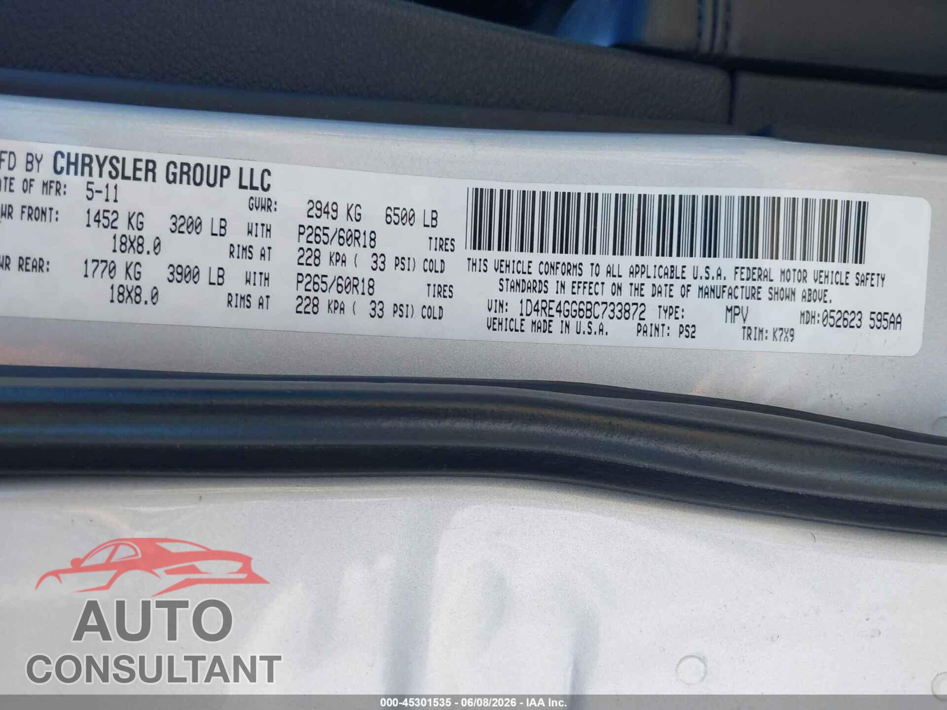 DODGE DURANGO 2011 - 1D4RE4GG6BC733872