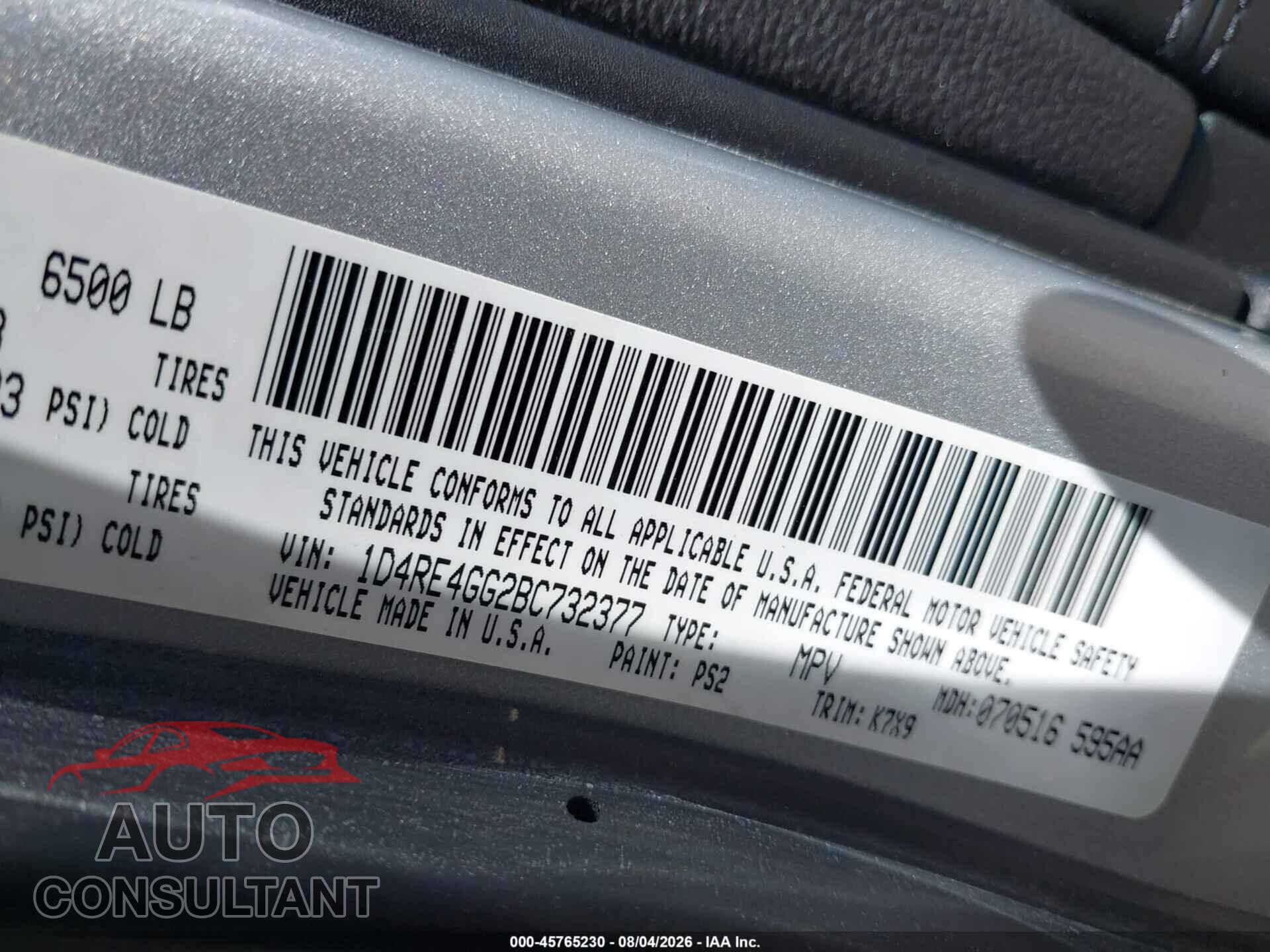DODGE DURANGO 2011 - 1D4RE4GG2BC732377