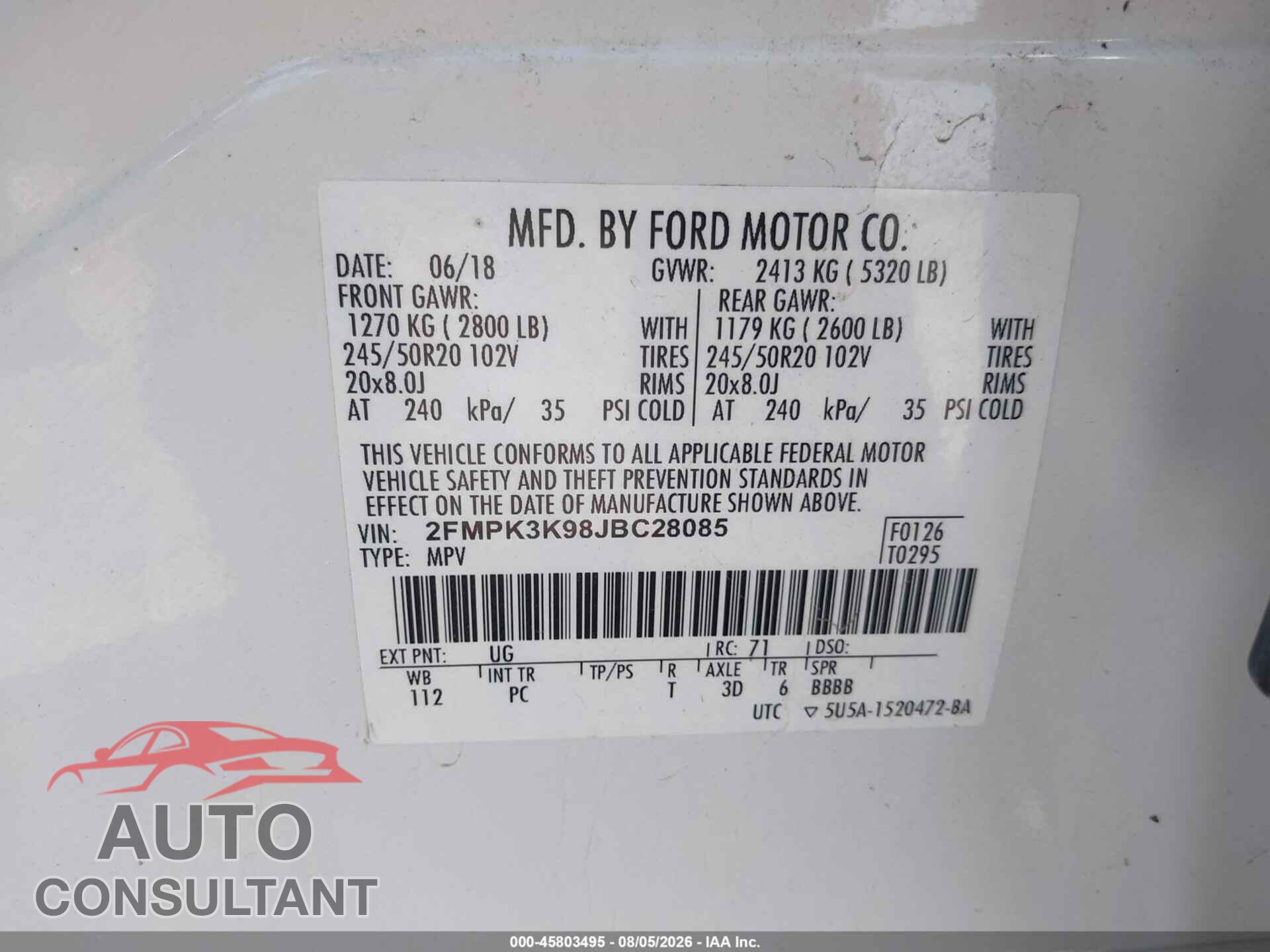 FORD EDGE 2018 - 2FMPK3K98JBC28085