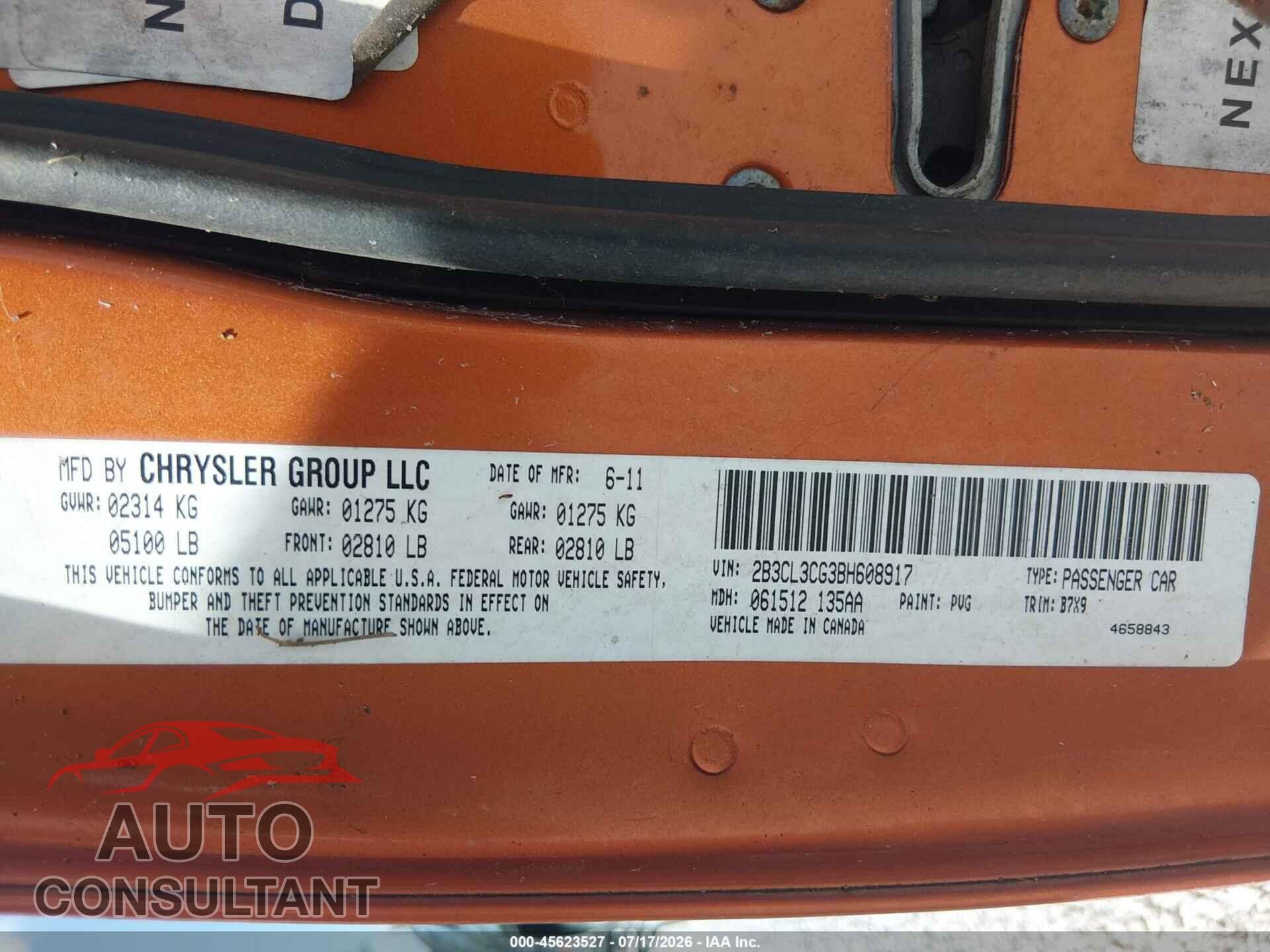 DODGE CHARGER 2011 - 2B3CL3CG3BH608917