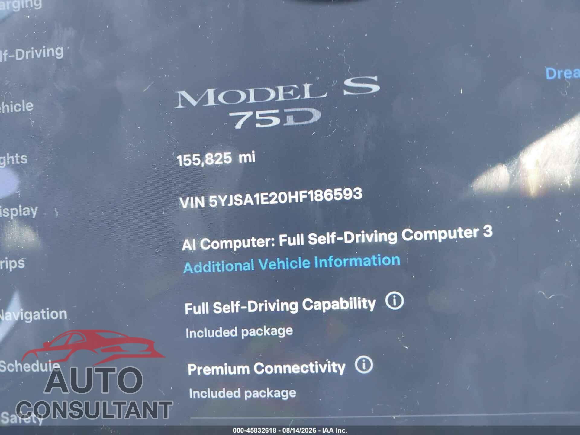 TESLA MODEL S 2017 - 5YJSA1E20HF186593