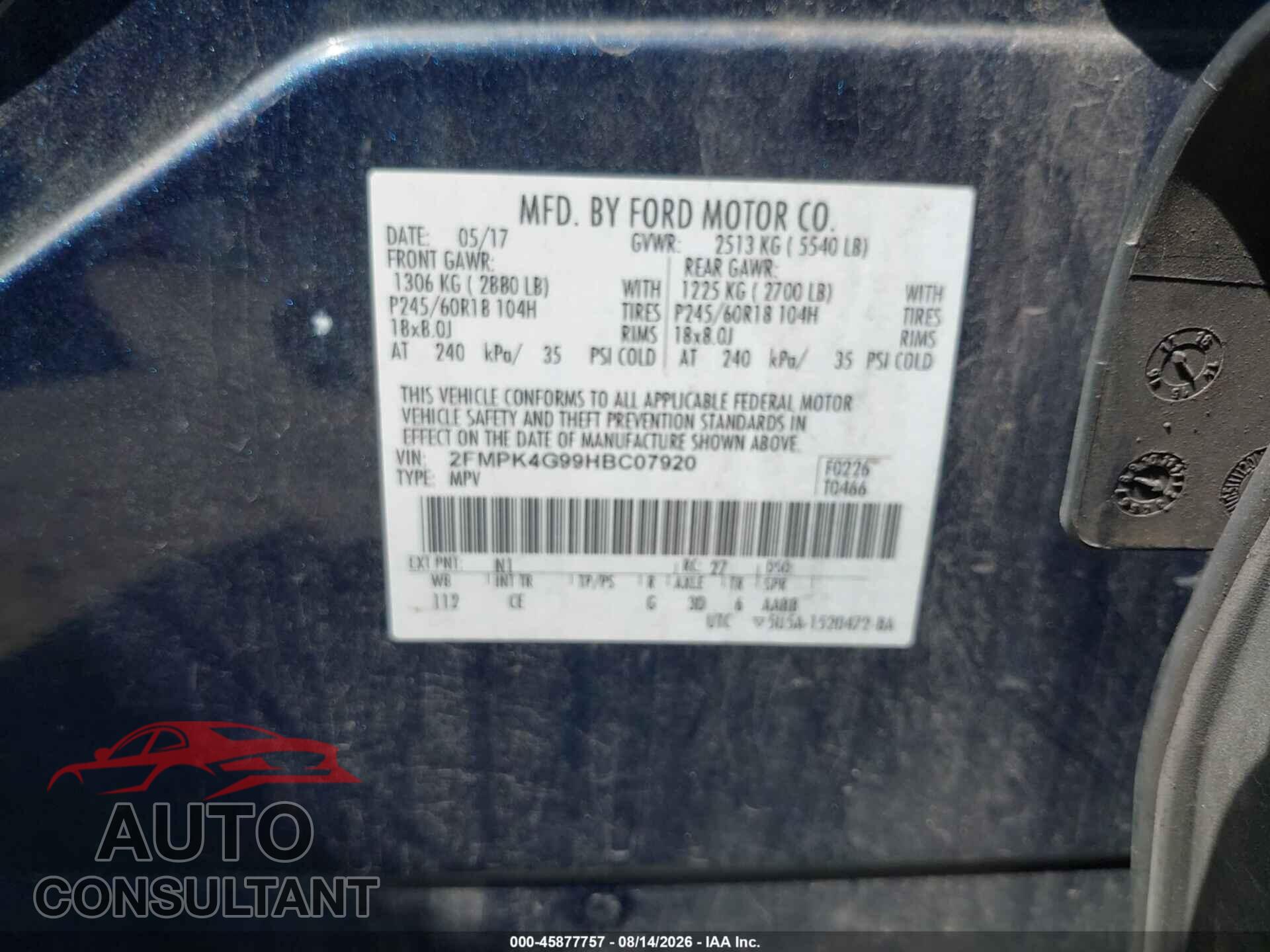 FORD EDGE 2017 - 2FMPK4G99HBC07920