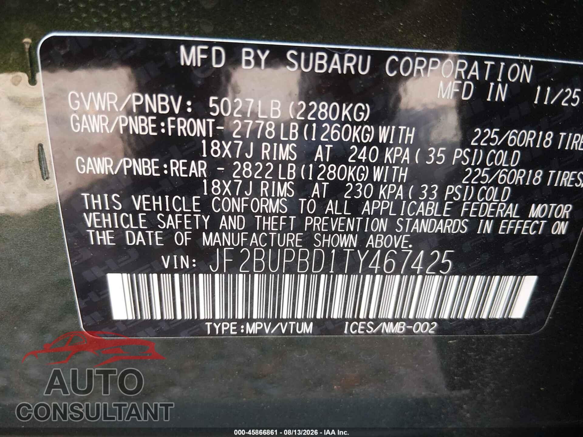 SUBARU OUTBACK 2026 - JF2BUPBD1TY467425