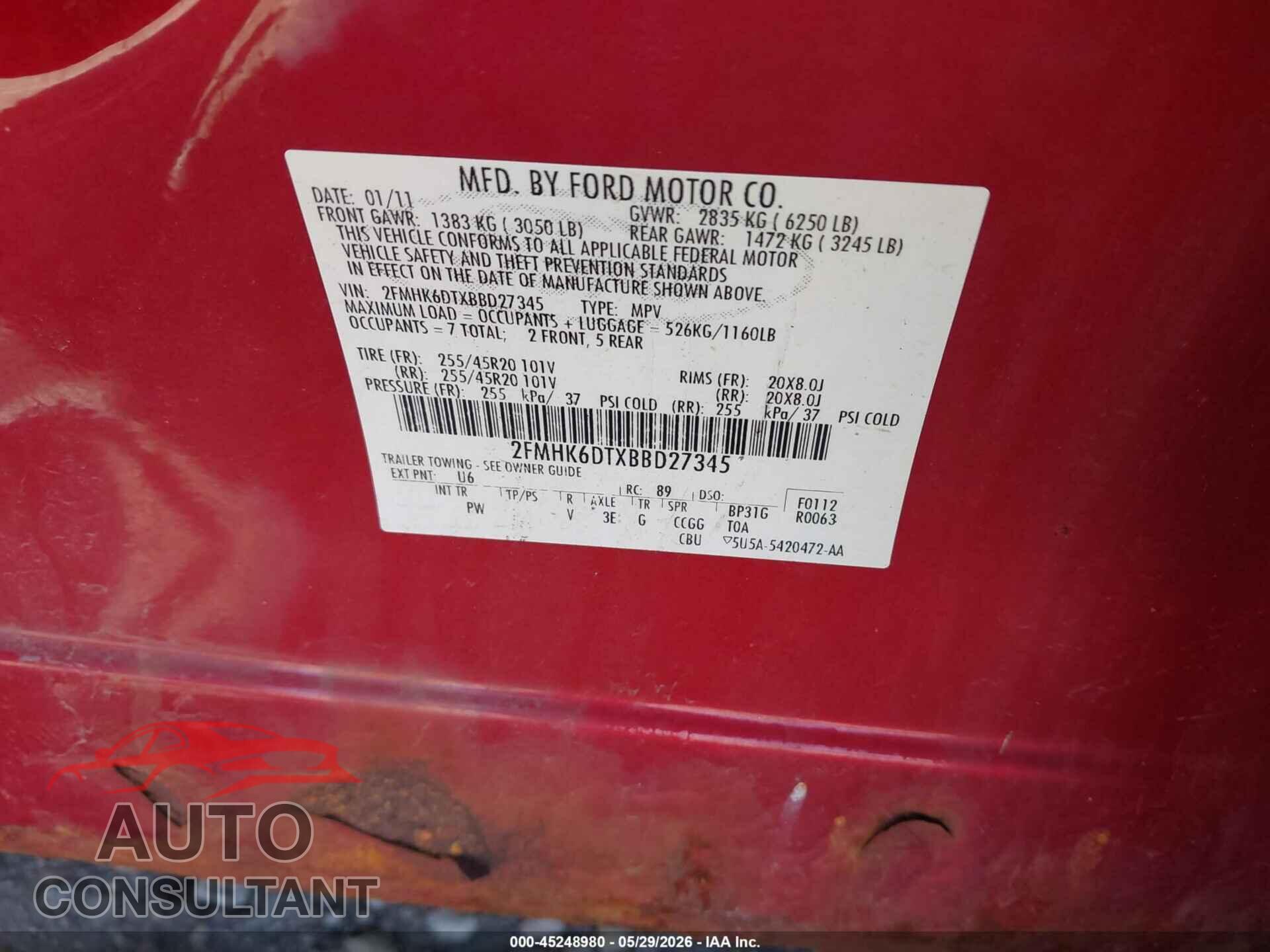 FORD FLEX 2011 - 2FMHK6DTXBBD27345