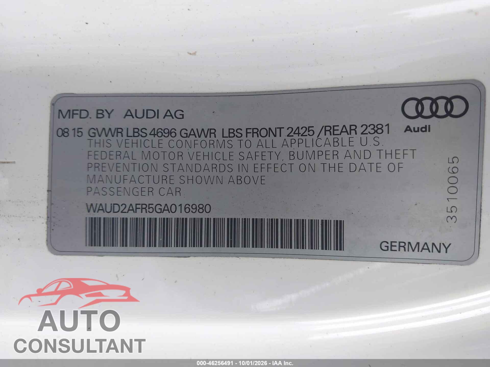AUDI A5 2016 - WAUD2AFR5GA016980