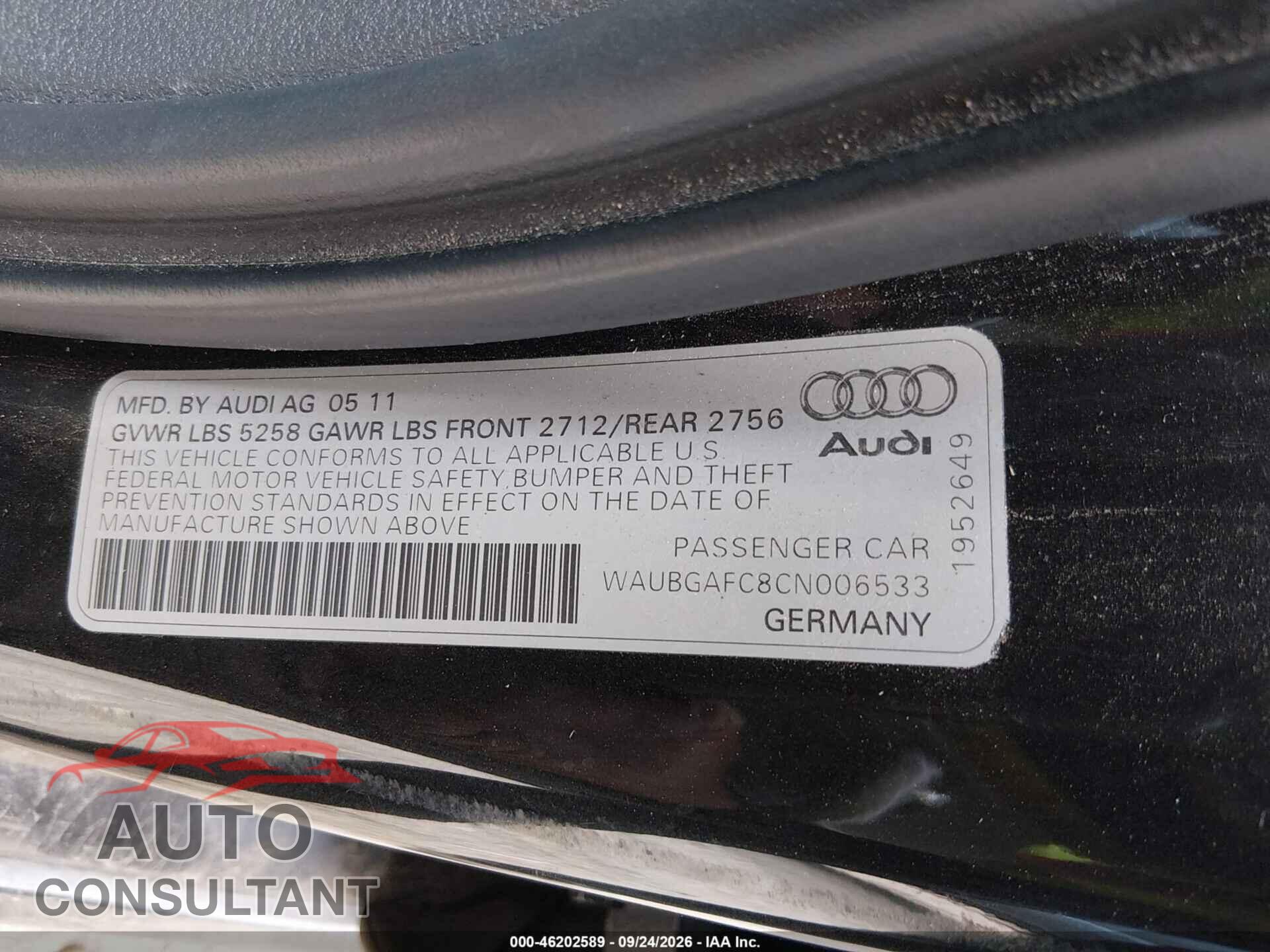 AUDI A6 2012 - WAUBGAFC8CN006533