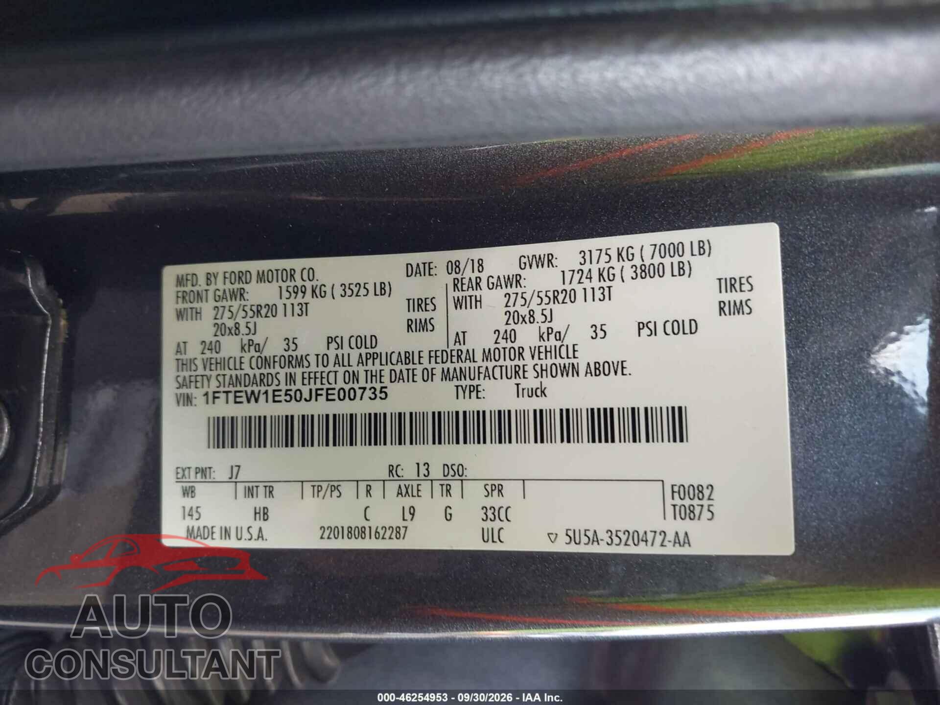 FORD F-150 2018 - 1FTEW1E50JFE00735