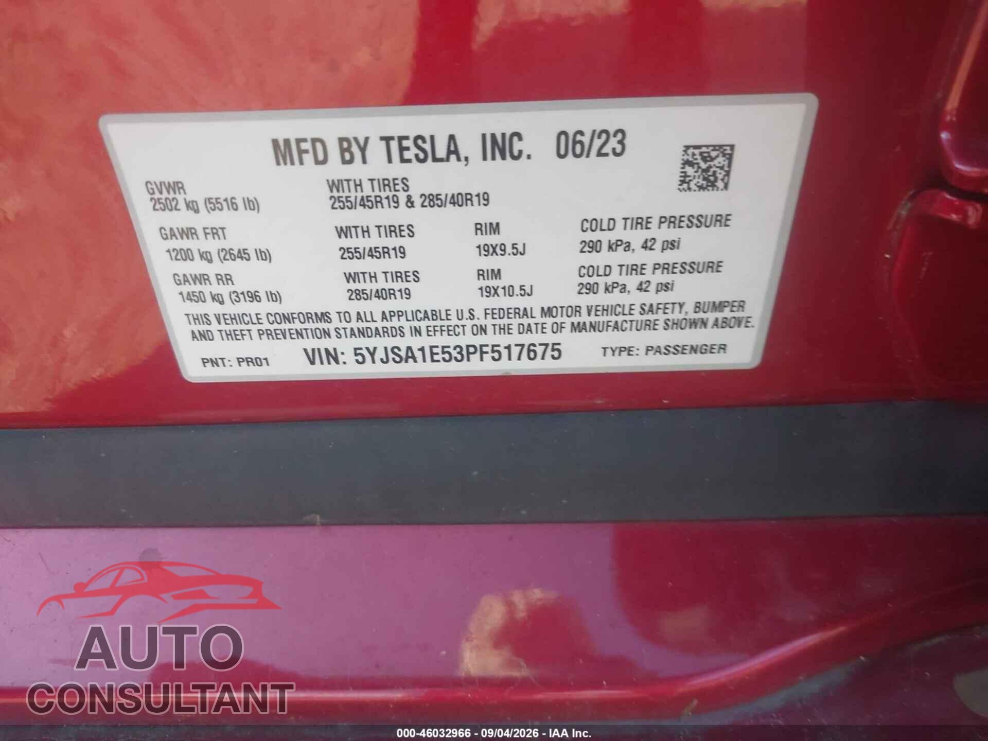 TESLA MODEL S 2023 - 5YJSA1E53PF517675