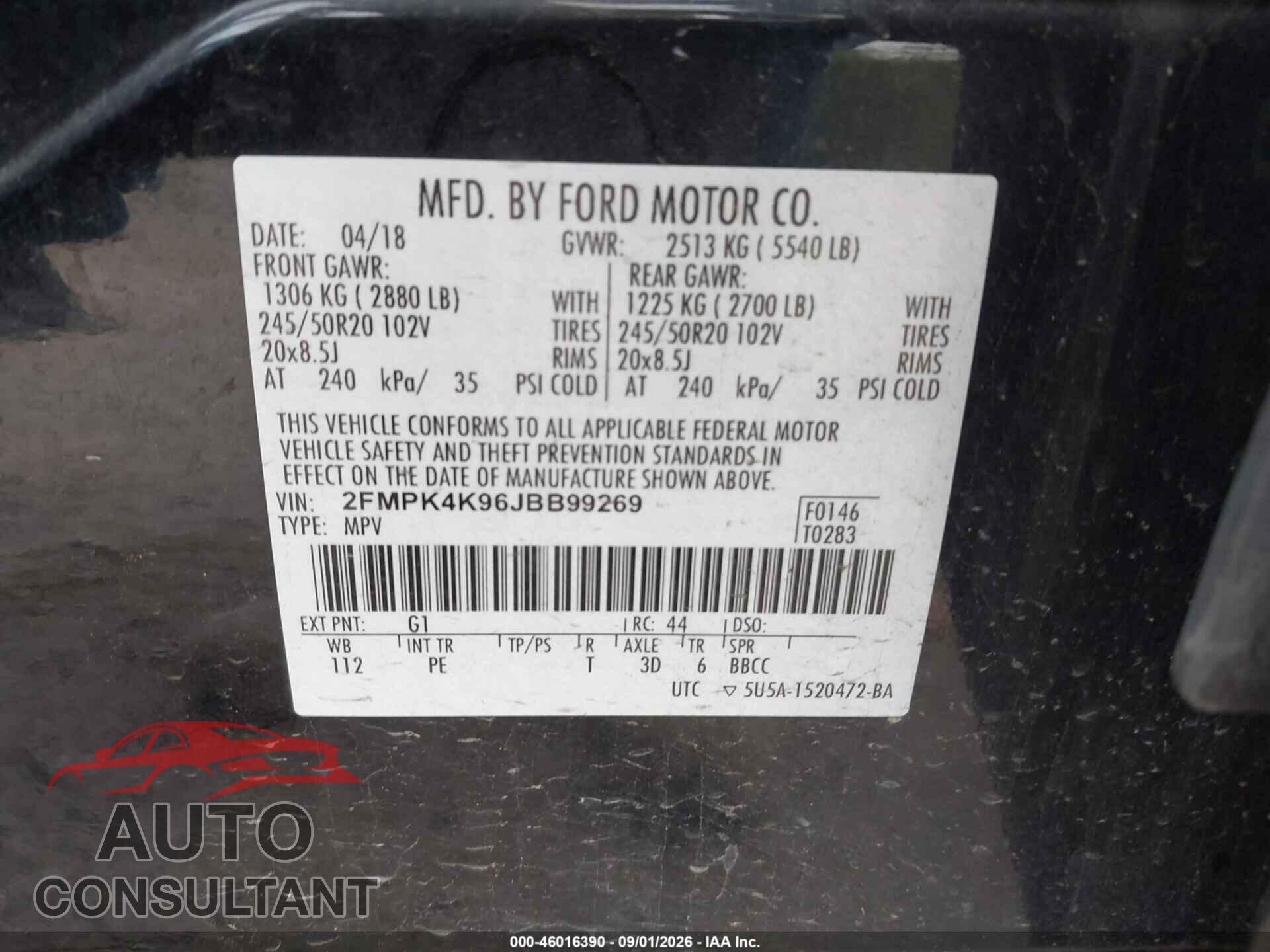 FORD EDGE 2018 - 2FMPK4K96JBB99269