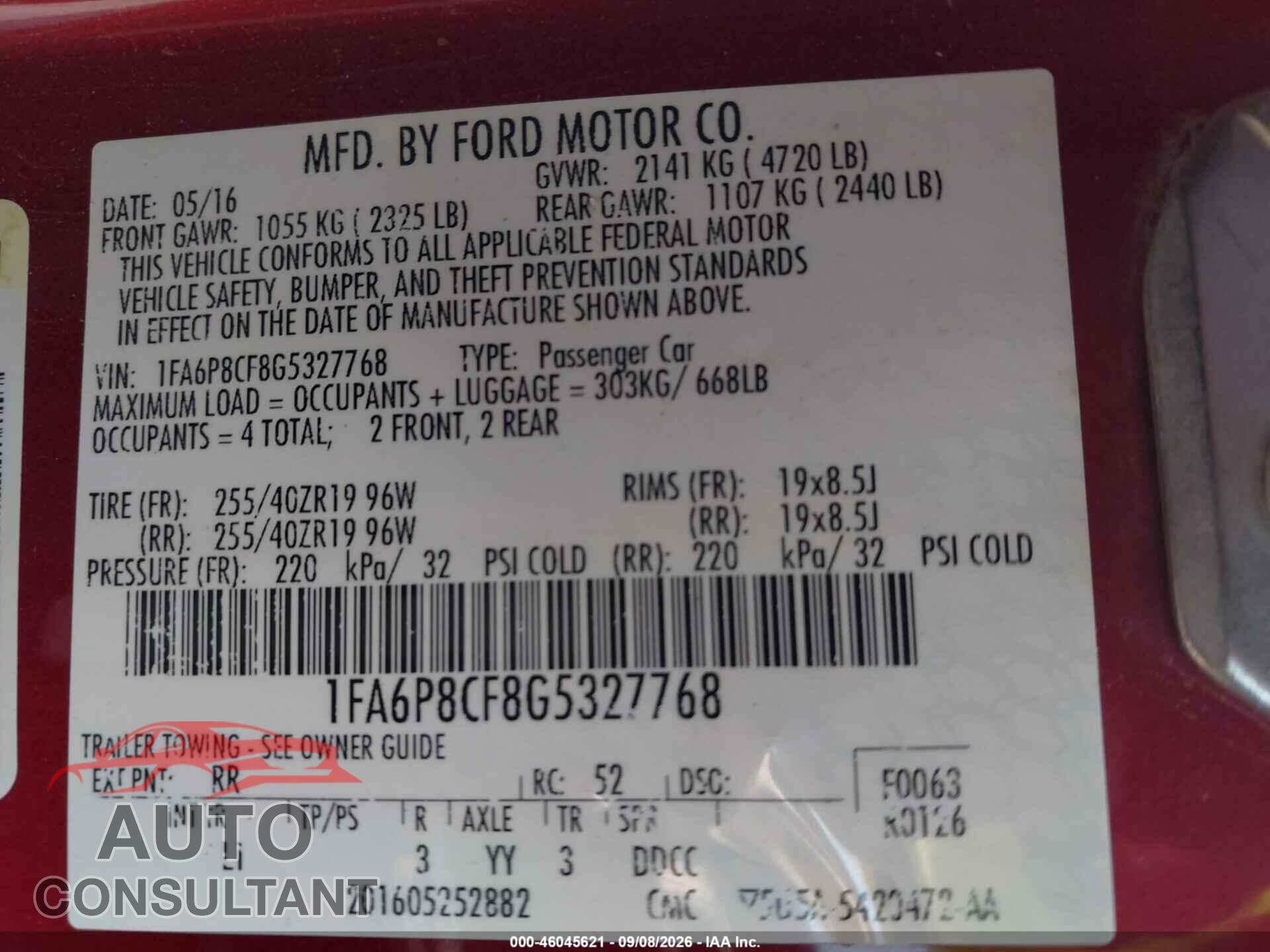 FORD MUSTANG 2016 - 1FA6P8CF8G5327768