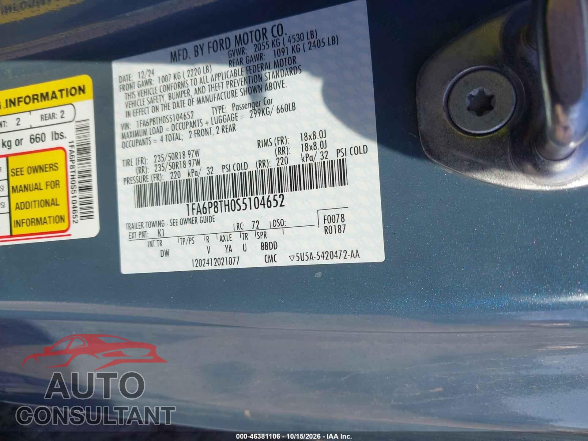 FORD MUSTANG 2025 - 1FA6P8TH0S5104652