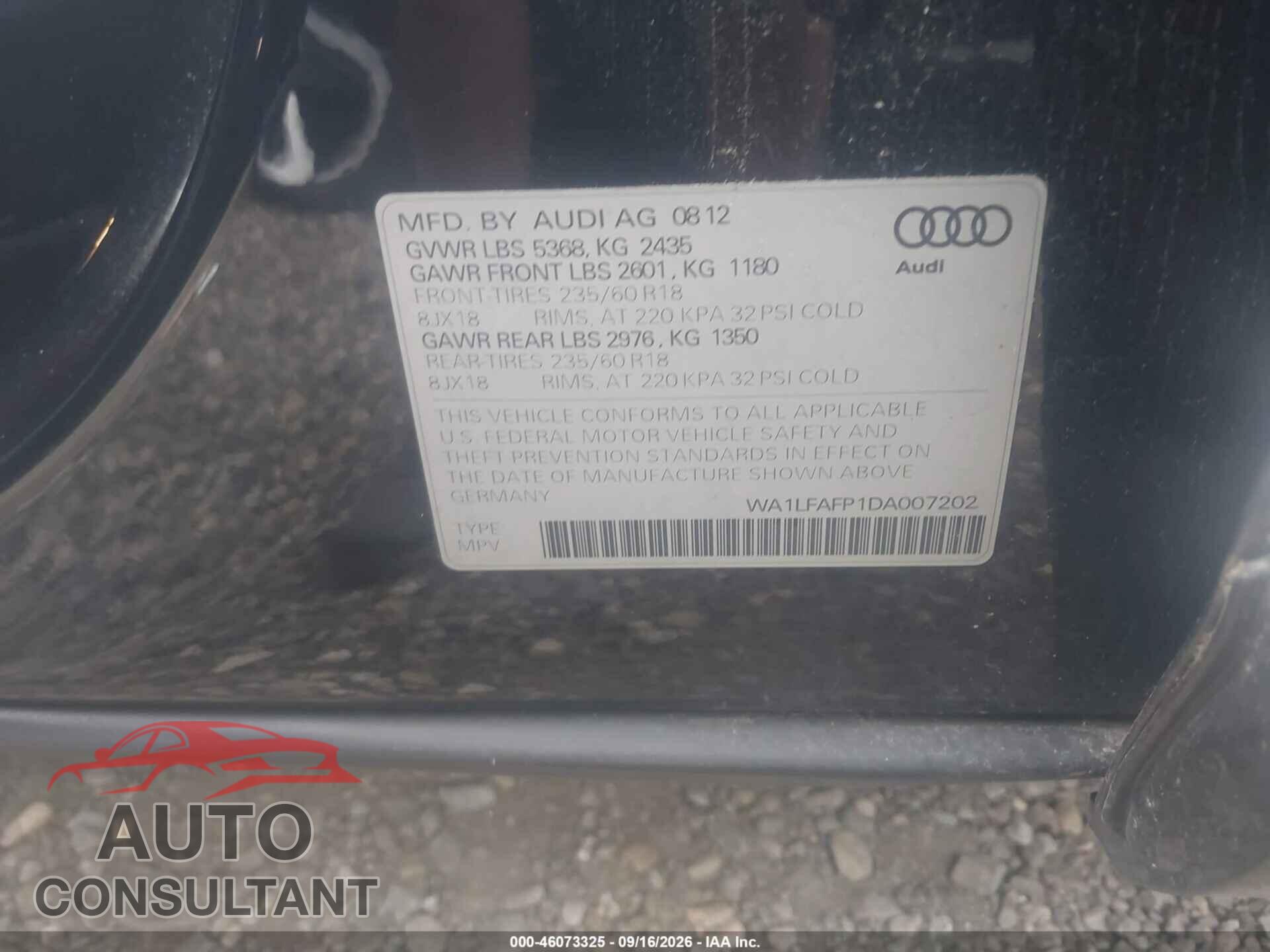 AUDI Q5 2013 - WA1LFAFP1DA007202