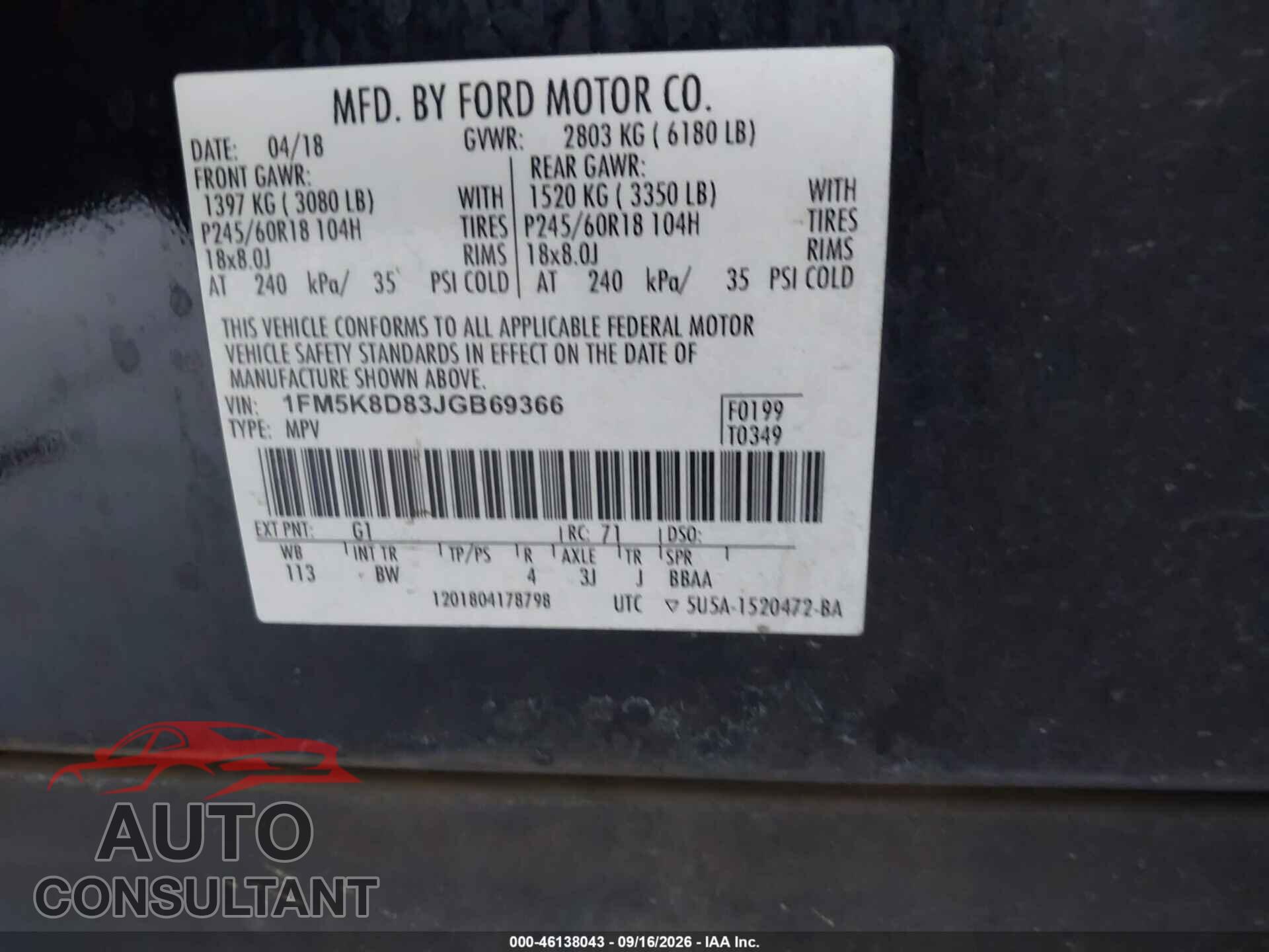 FORD EXPLORER 2018 - 1FM5K8D83JGB69366