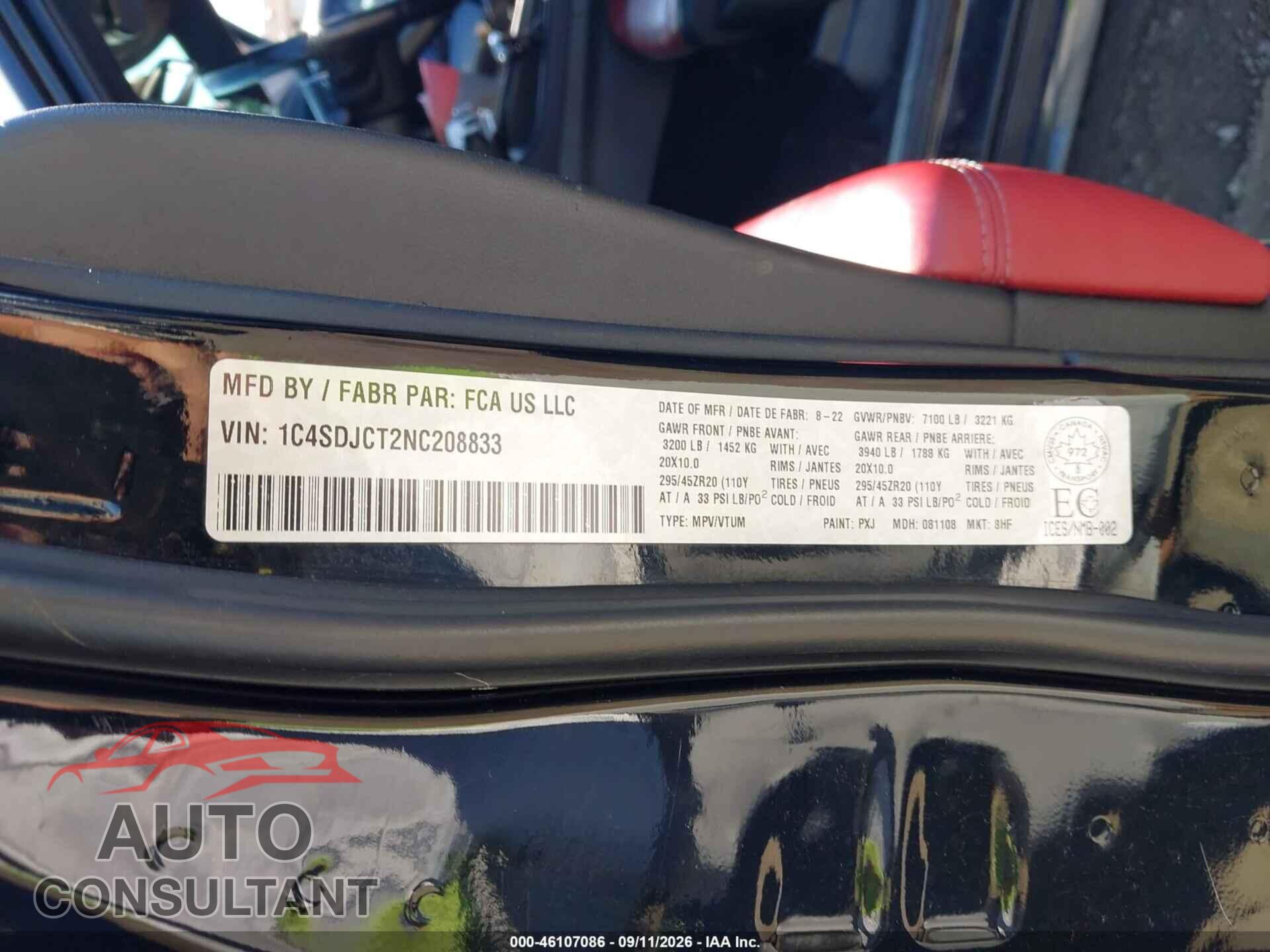 DODGE DURANGO 2022 - 1C4SDJCT2NC208833