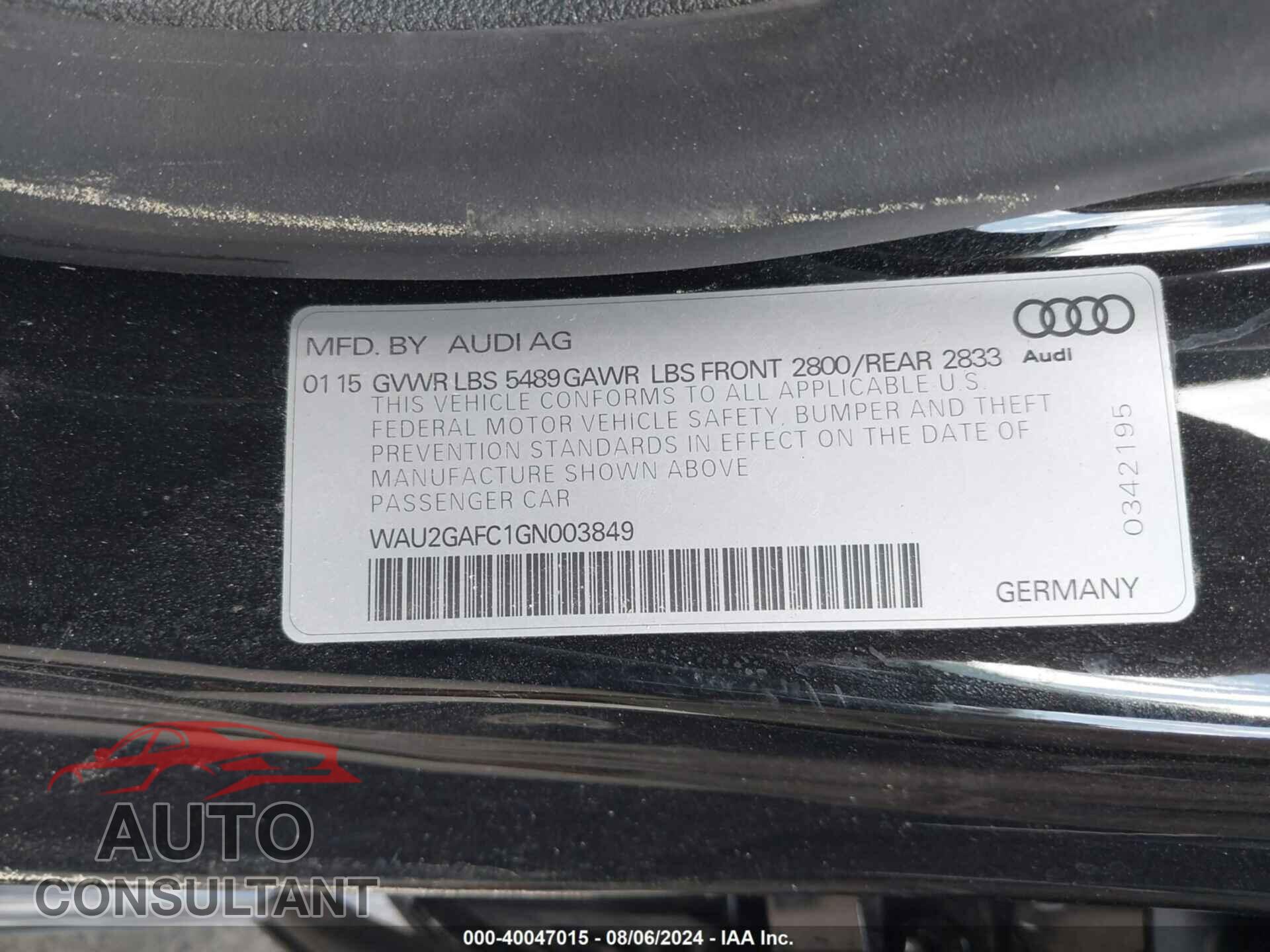 AUDI A7 2016 - WAU2GAFC1GN003849