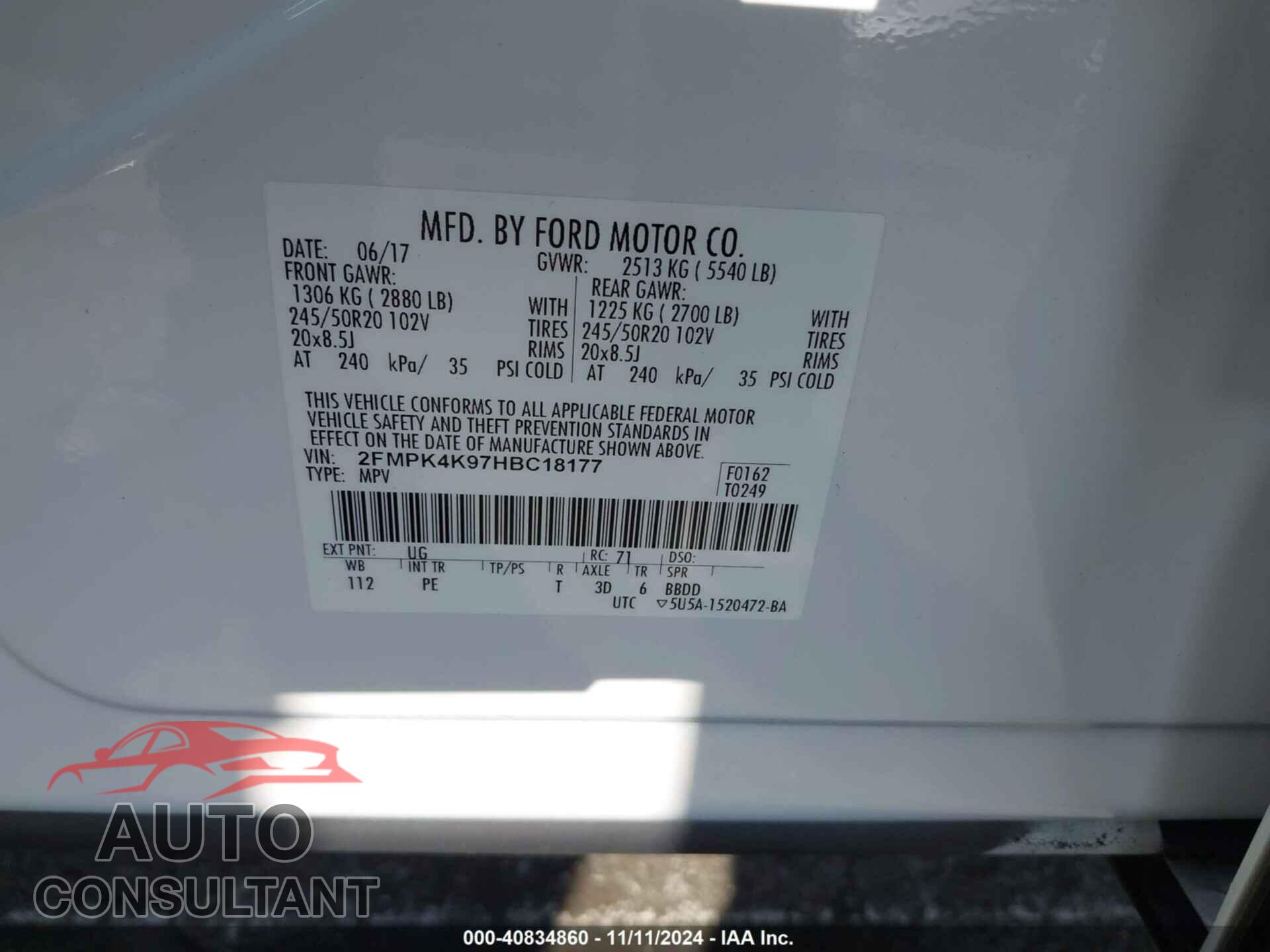 FORD EDGE 2017 - 2FMPK4K97HBC18177