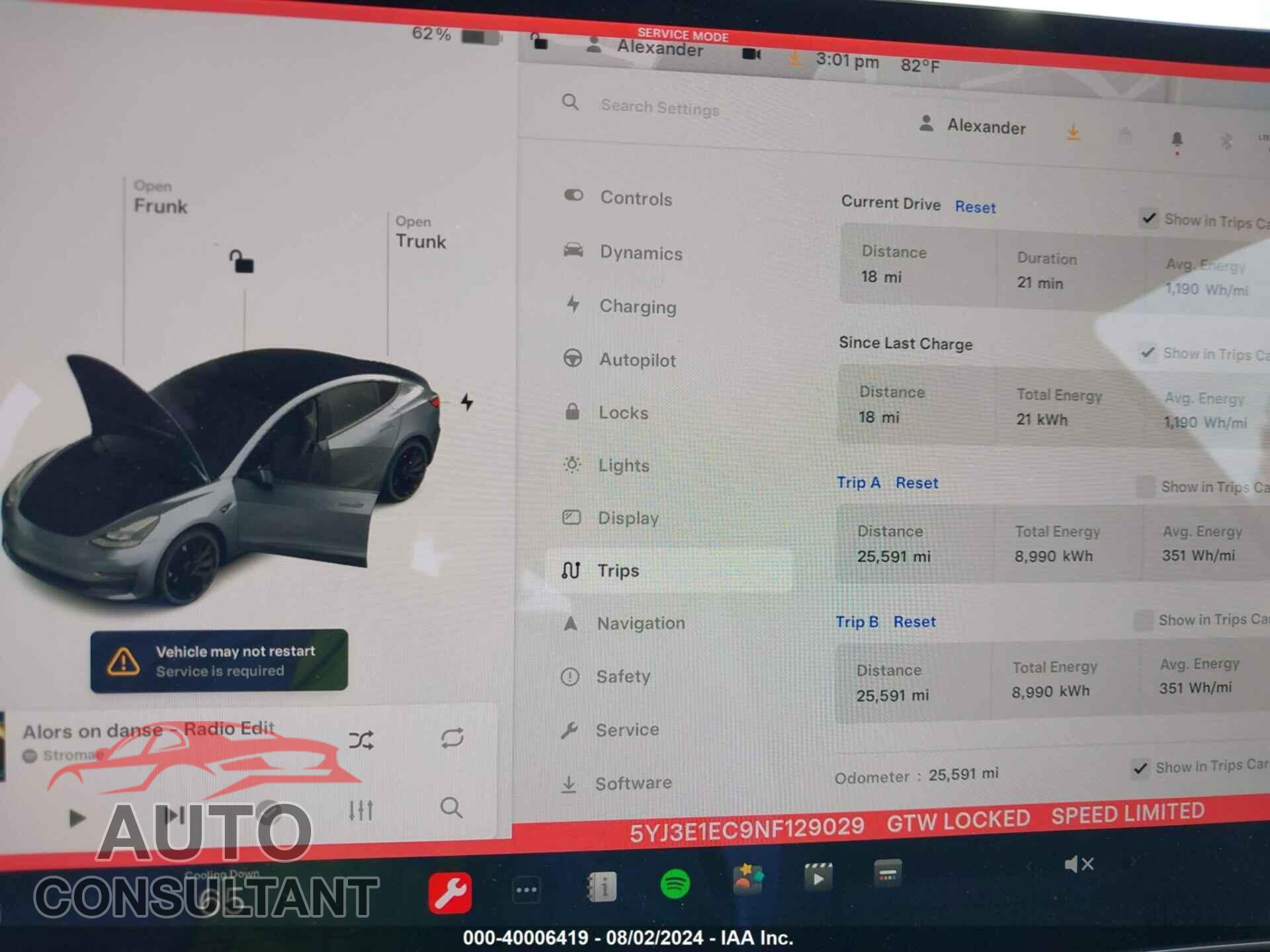 TESLA MODEL 3 2022 - 5YJ3E1EC9NF129029