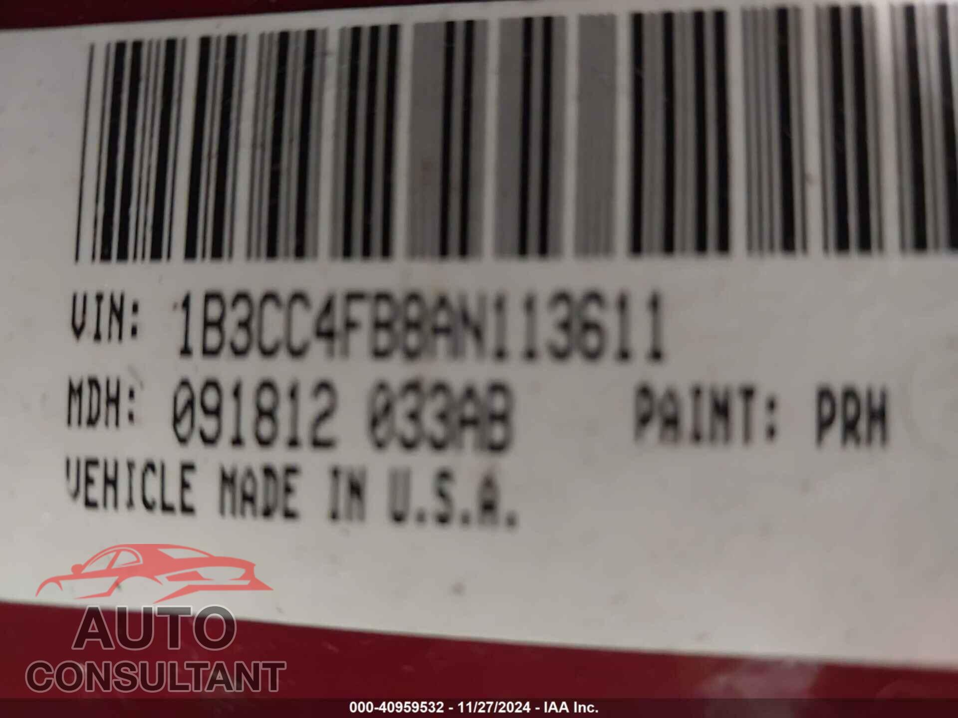 DODGE AVENGER 2010 - 1B3CC4FB8AN113611