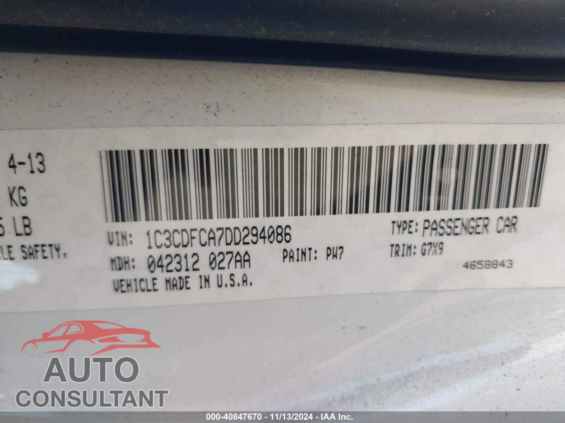 DODGE DART 2013 - 1C3CDFCA7DD294086