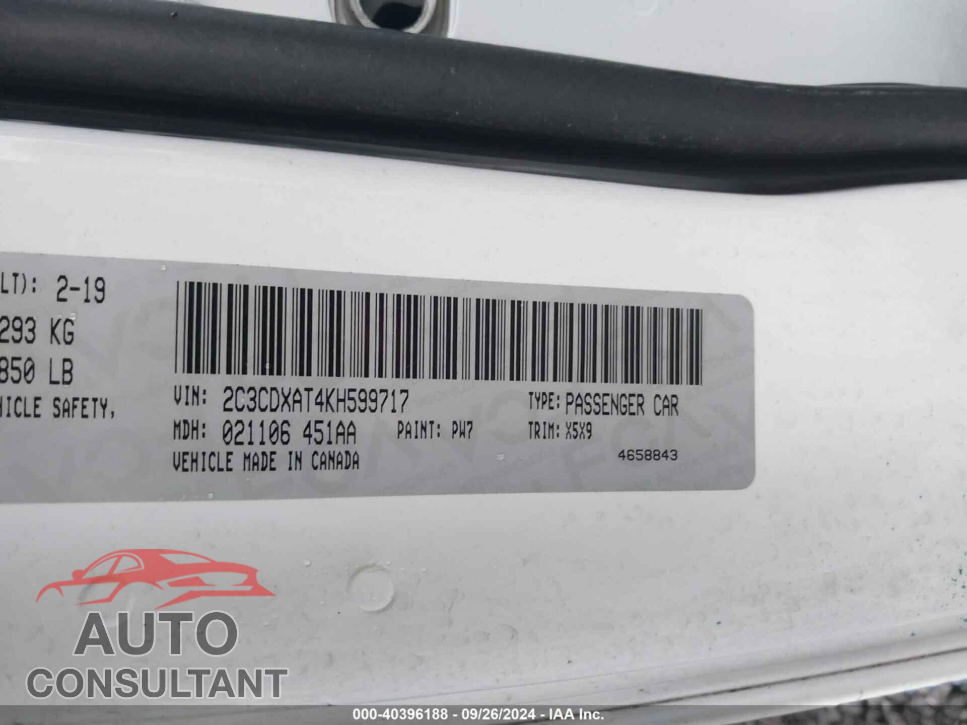 DODGE CHARGER 2019 - 2C3CDXAT4KH599717