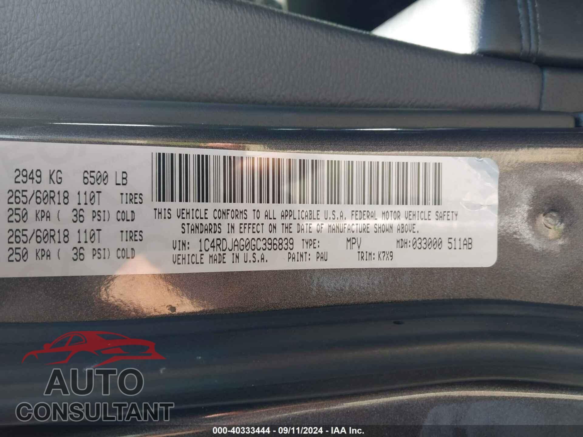 DODGE DURANGO 2016 - 1C4RDJAG0GC396839