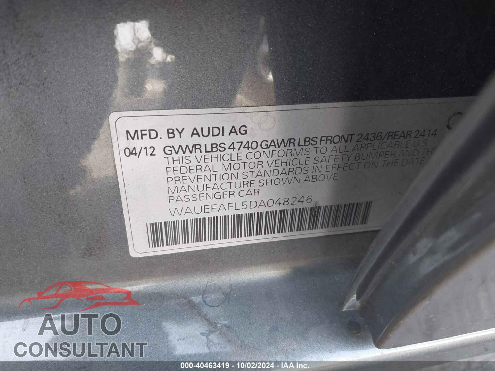 AUDI A4 2013 - WAUEFAFL5DA048246