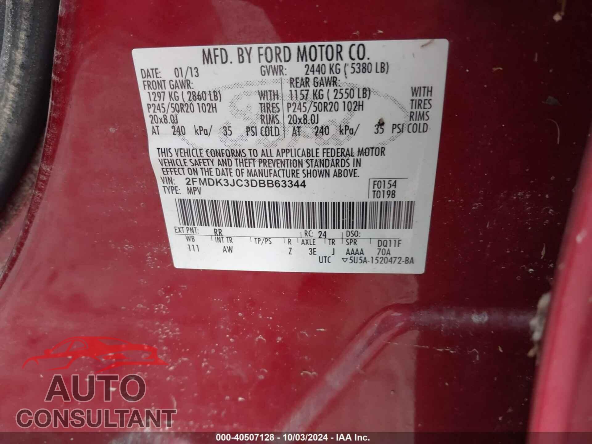 FORD EDGE 2013 - 2FMDK3JC3DBB63344