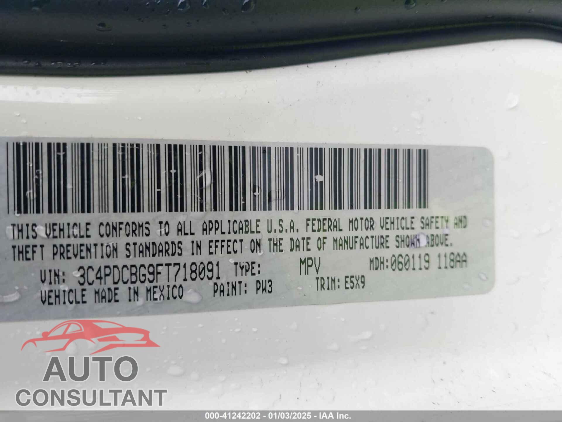 DODGE JOURNEY 2015 - 3C4PDCBG9FT718091