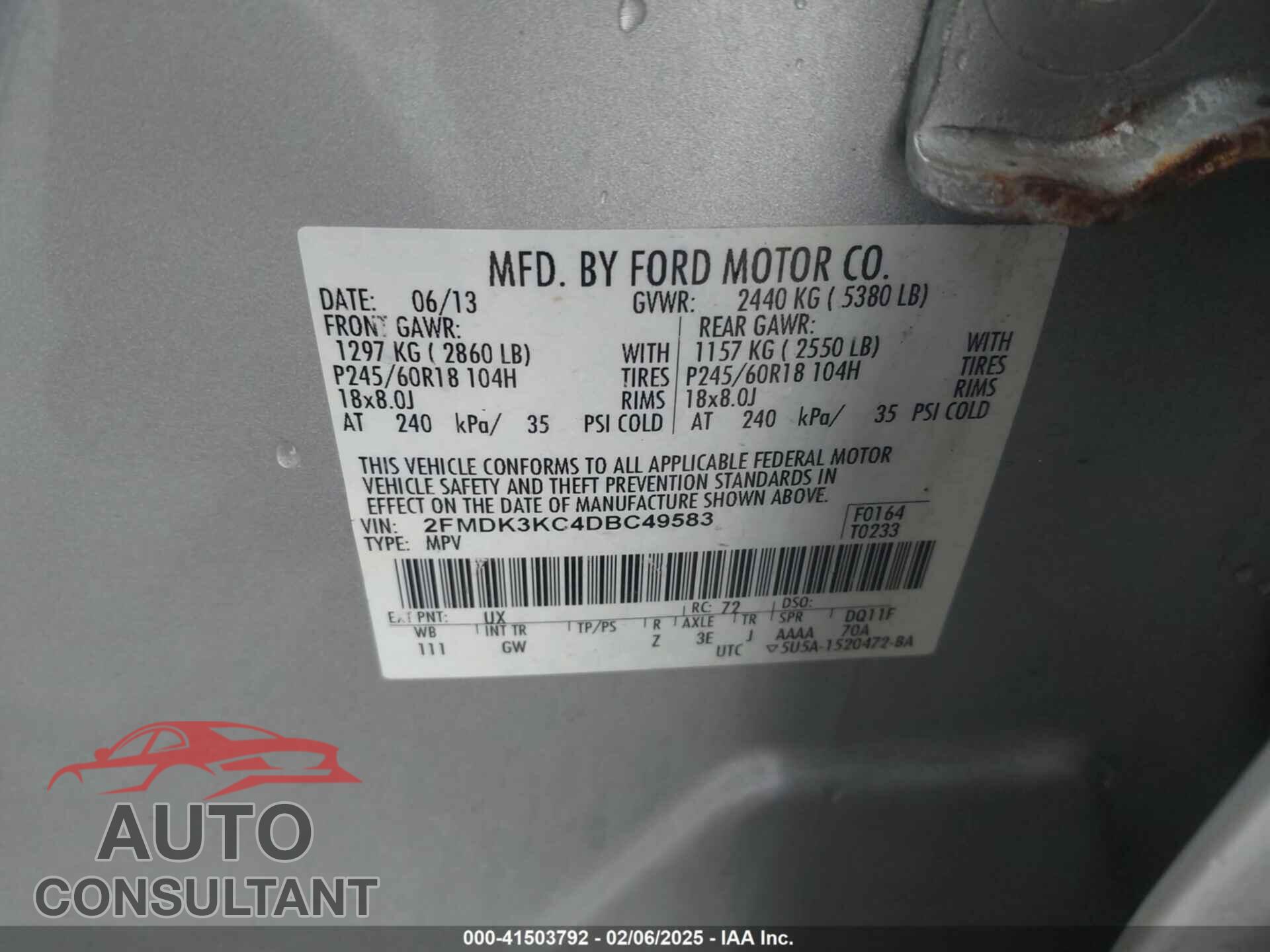 FORD EDGE 2013 - 2FMDK3KC4DBC49583