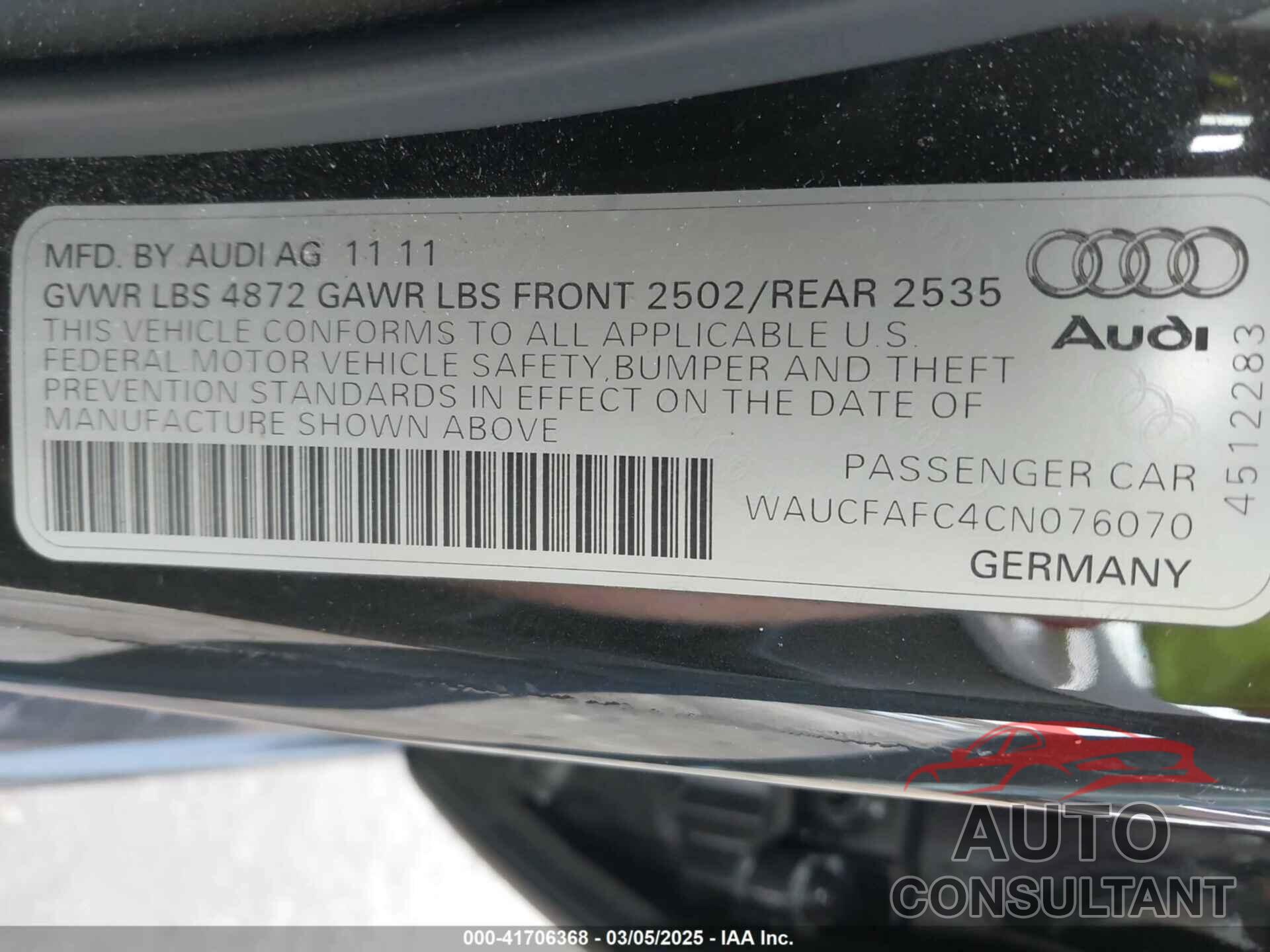 AUDI A6 2012 - WAUCFAFC4CN076070