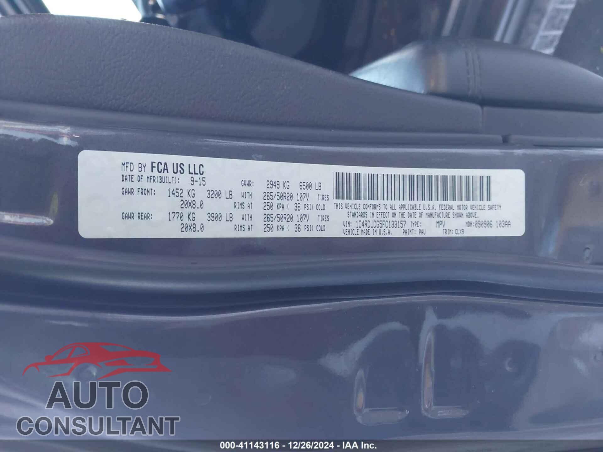 DODGE DURANGO 2015 - 1C4RDJDG5FC133157