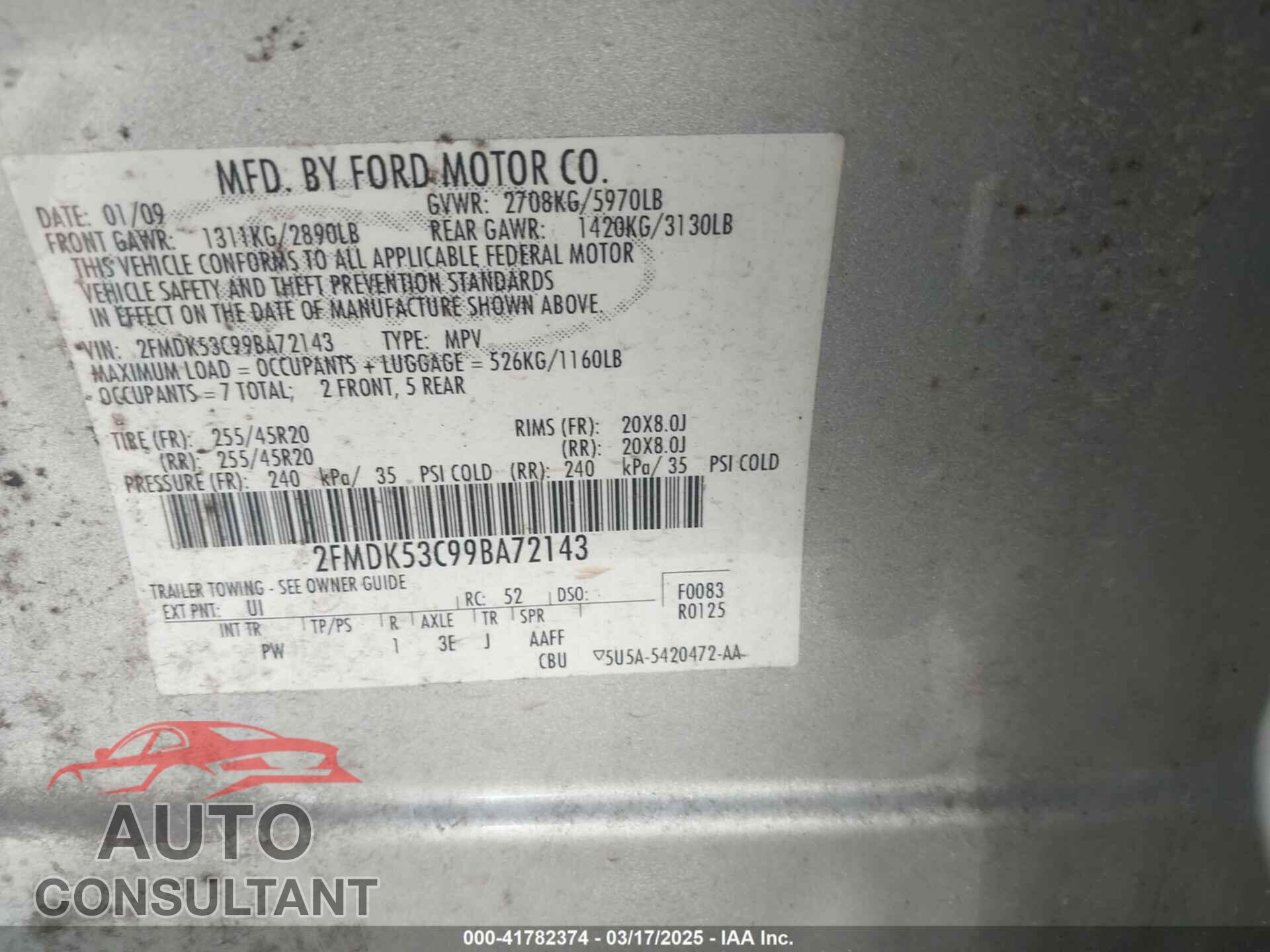 FORD FLEX 2009 - 2FMDK53C99BA72143