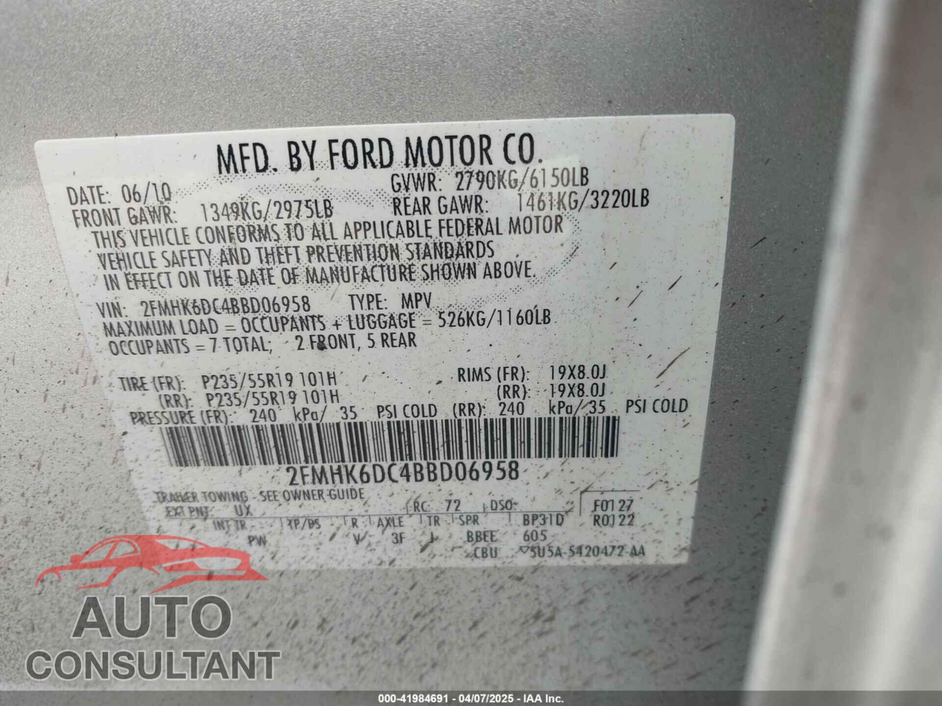 FORD FLEX 2011 - 2FMHK6DC4BBD06958