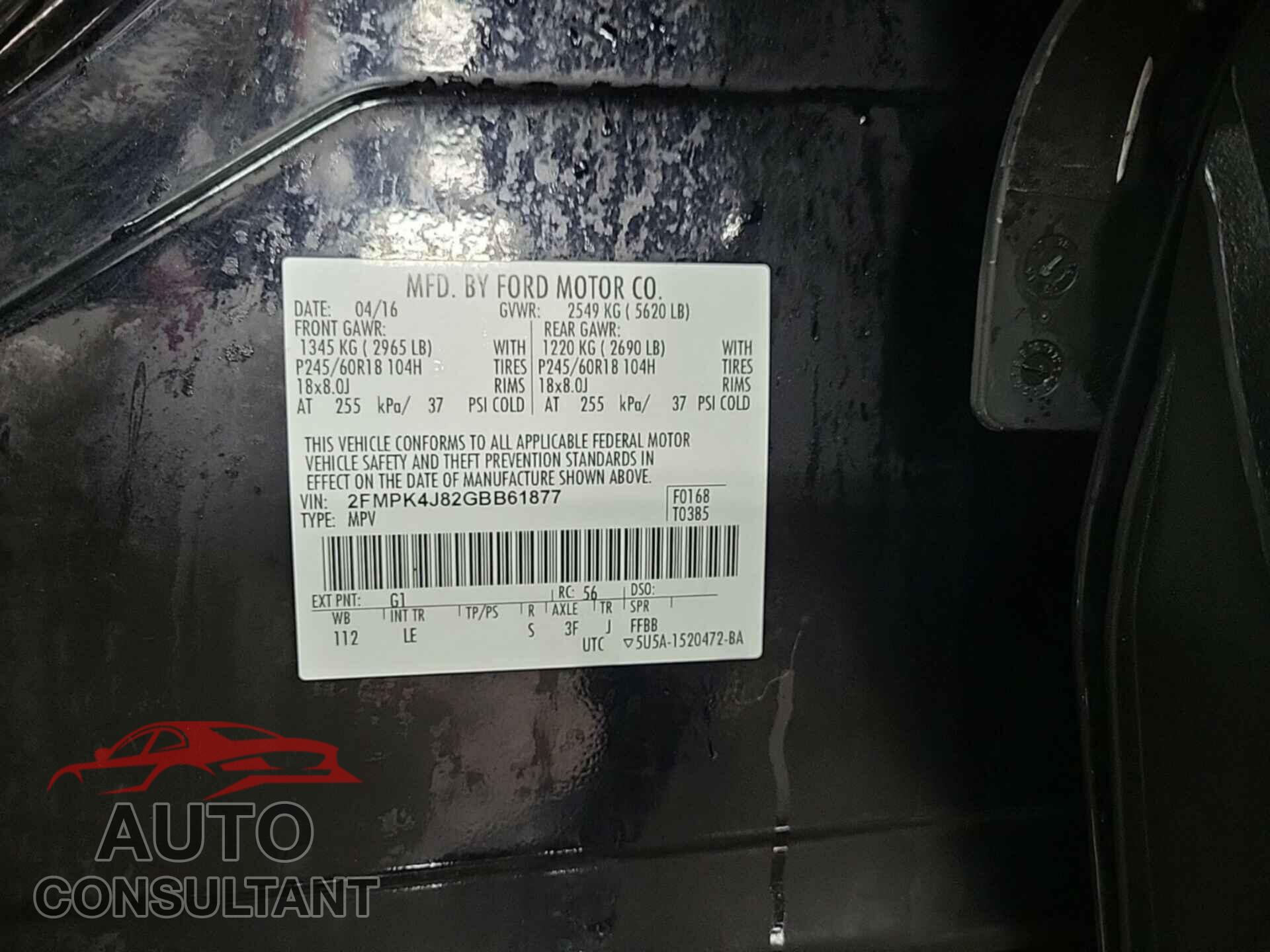 FORD EDGE 2016 - 2FMPK4J82GBB61877