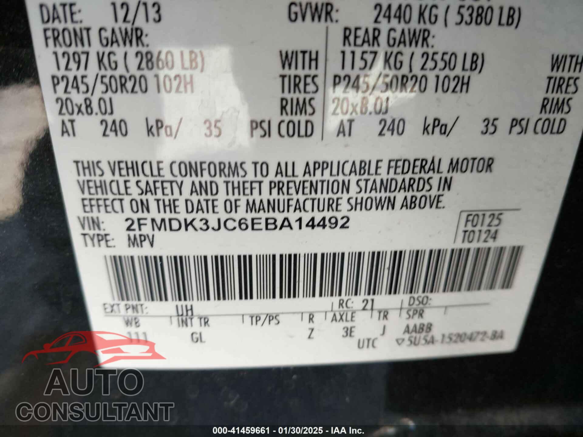 FORD EDGE 2014 - 2FMDK3JC6EBA14492